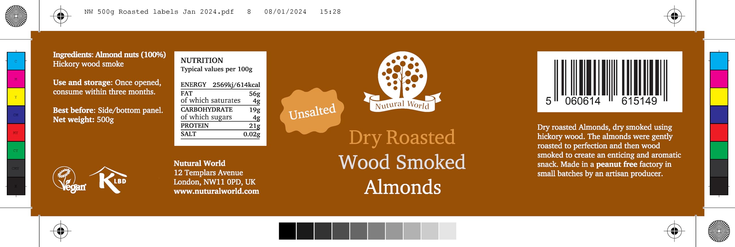 Nutural World - Dry Roasted Wood Smoked Almonds - Unsalted (500g) - Great Taste Award Winner 7