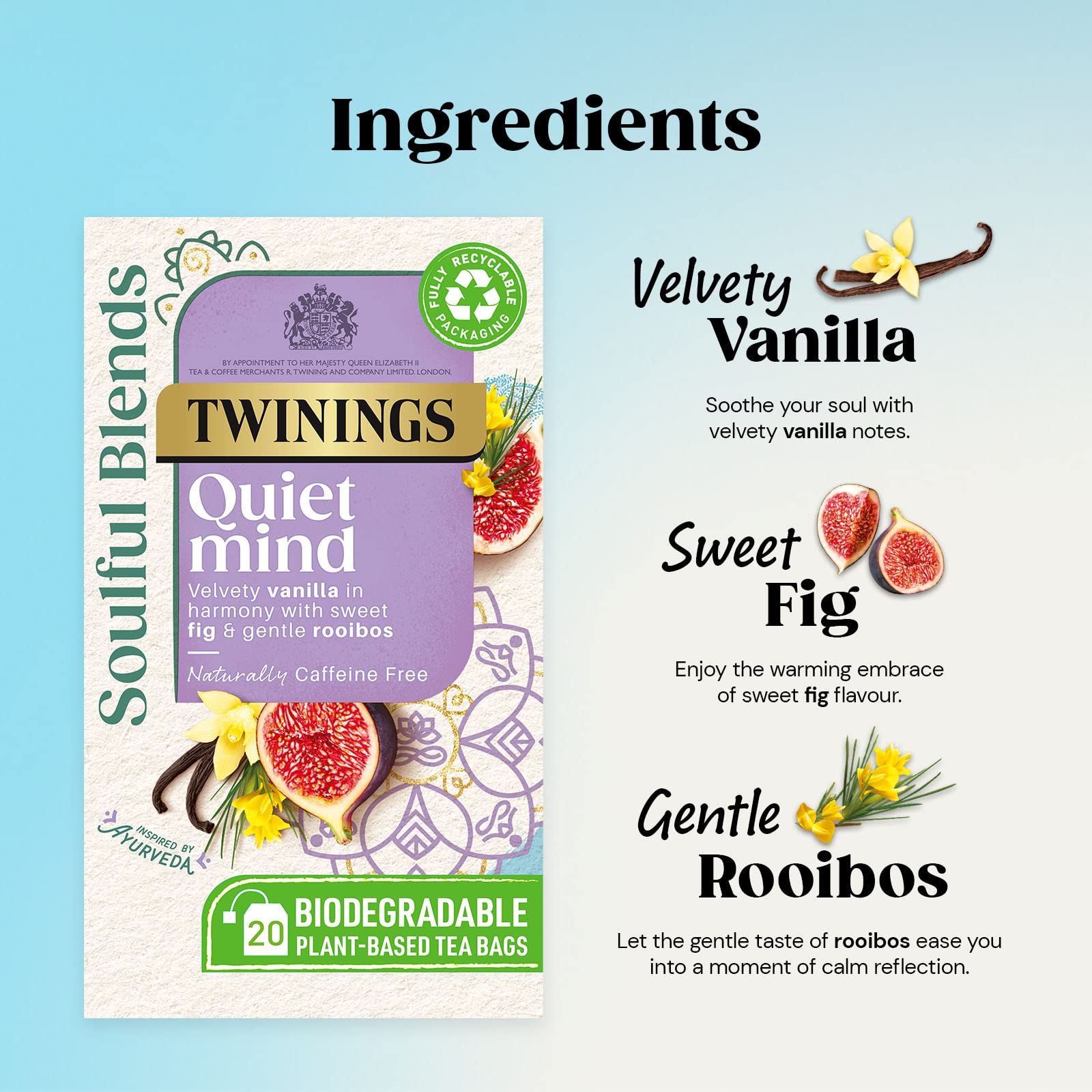 Twinings Soulful Blends Quiet Mind Herbal Tea with Vanilla, Fig, and Ashwagandha Root - 20 Teabags (40g) 3