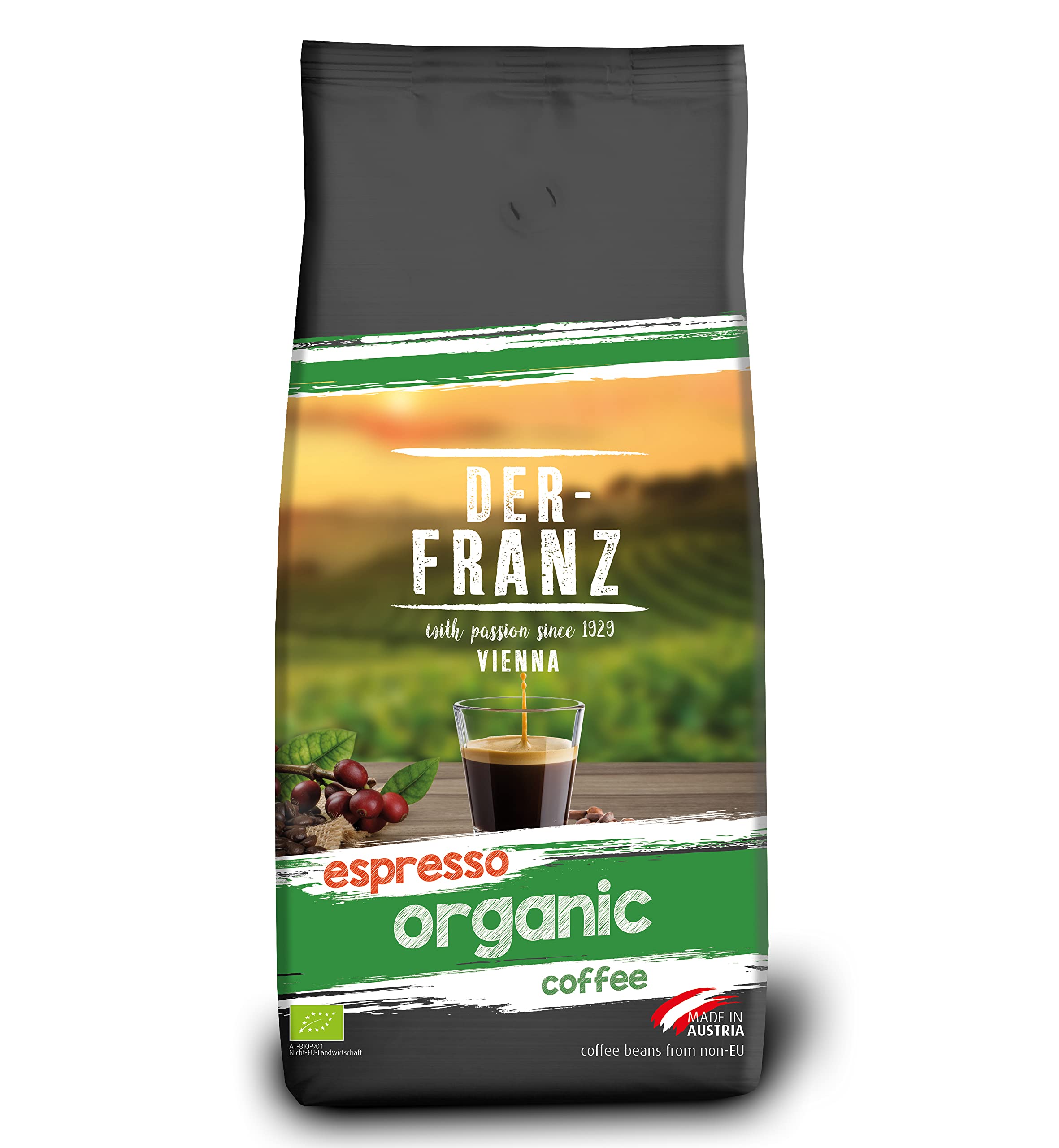 Der-Franz Espresso Organic Whole Coffee Beans - 1000g | 70% Arabica, 30% Robusta