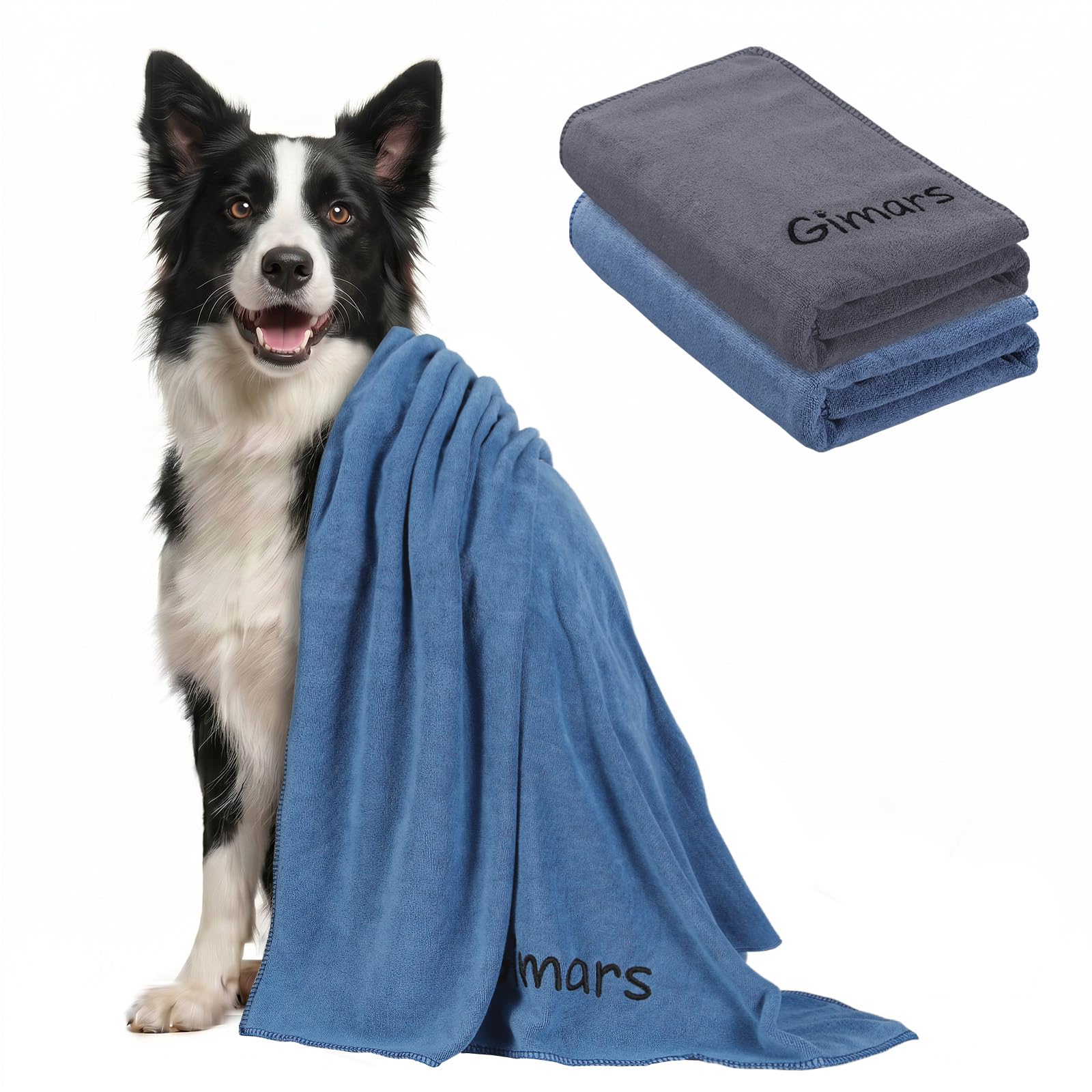 Gimars Super Absorbent Microfibre Dog Towel - 2 Pack, 75x35cm, Quick Dry 1