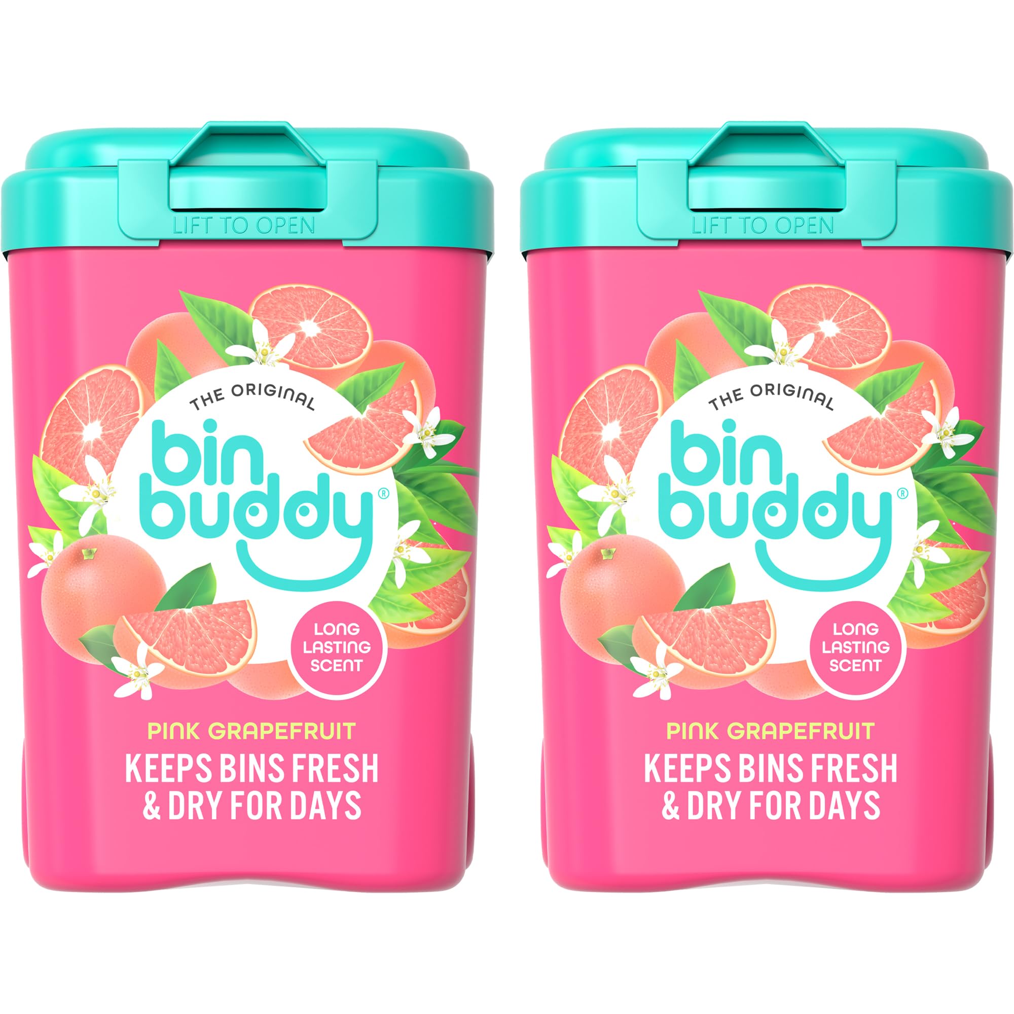Bin Buddy Pink Grapefruit Deodoriser Powder - Pack of 2 | Absorbs Mess | 42 Applications