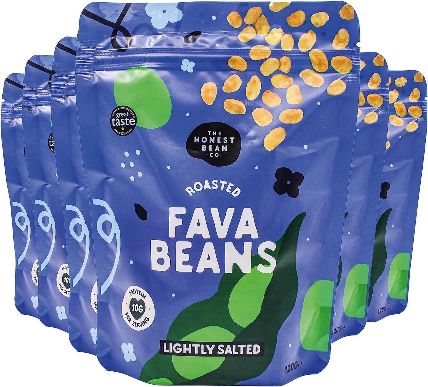 The Honest Bean Co Roasted Fava Bean Lightly Salted - High Protein Vegan Snack | 120g Pack of 6 1