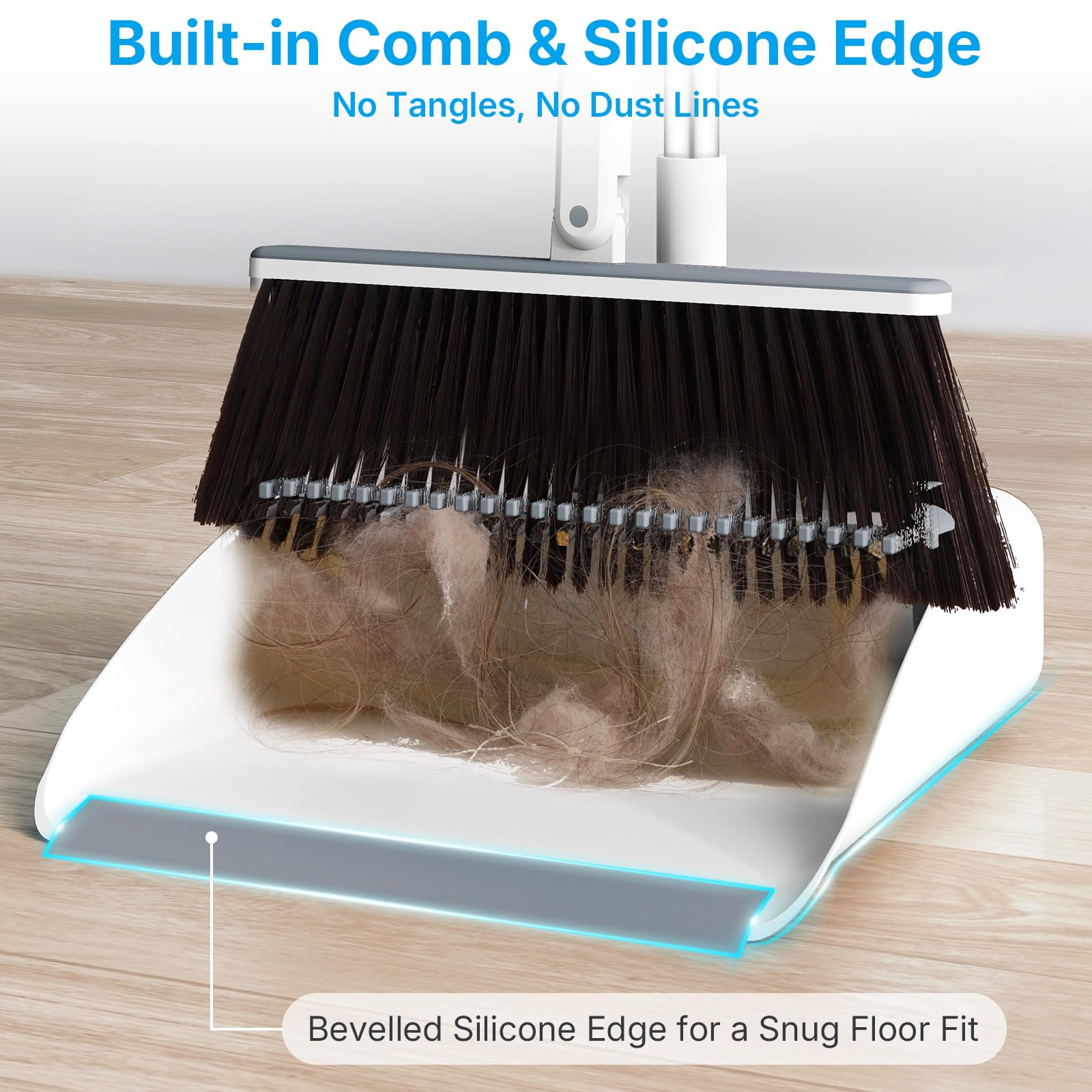 Euqvunn - Dustpan and Brush Sets Long Handled 3-in-1 with Lint Roller 3