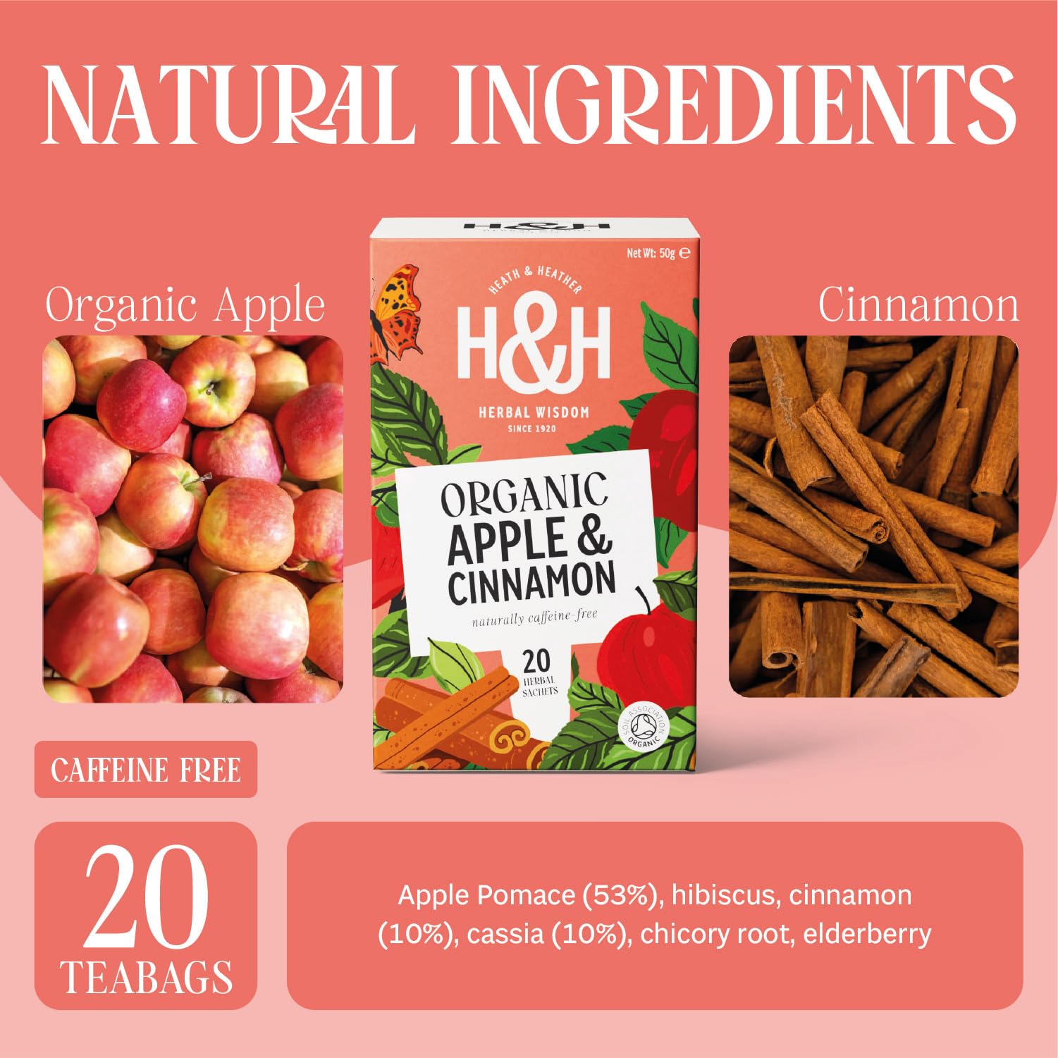 Heath & Heather Organic Apple & Cinnamon Herbal Tea - 20 Count Teabags | Supports Digestion & Relaxation 2