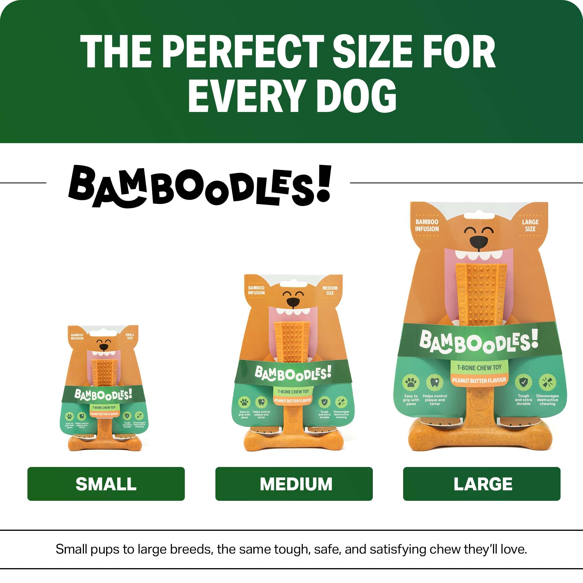 Bamboodles T-Bone Dog Chew Toy - Large | Peanut Butter Flavour | Durable Nylon 4