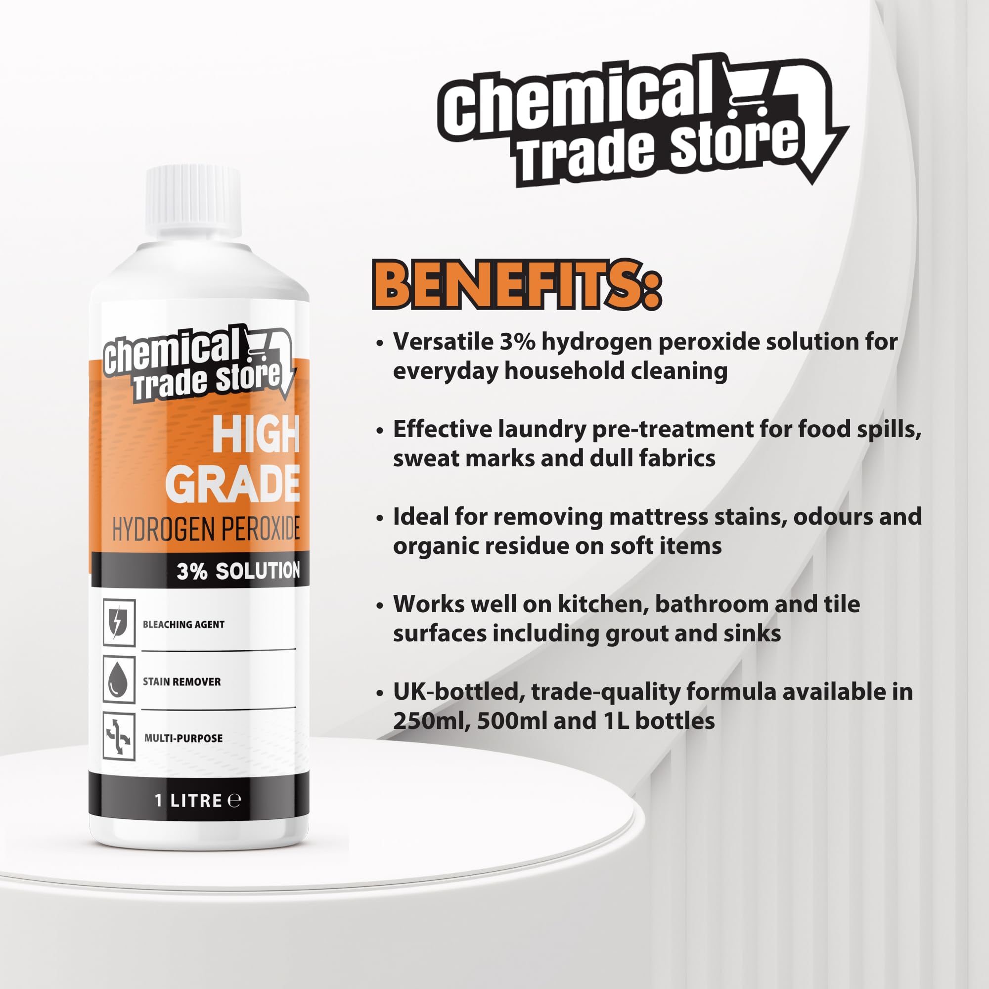 Chemical Trade Store Hydrogen Peroxide Solution 3% - Multi-Purpose Cleaner | Unscented Liquid | 1L 2