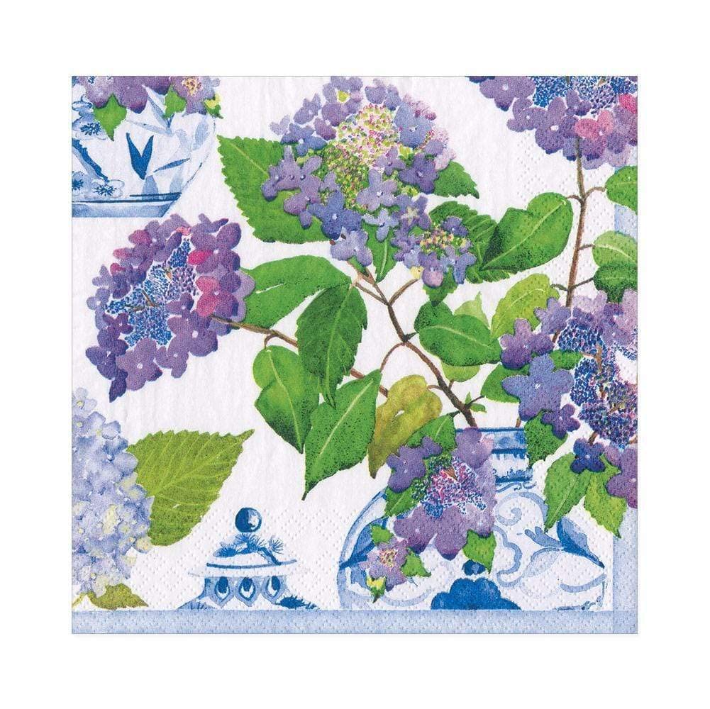 Caspari Hydrangeas and Porcelain Luncheon Napkins - Triple-Ply, 20 Count | Germany