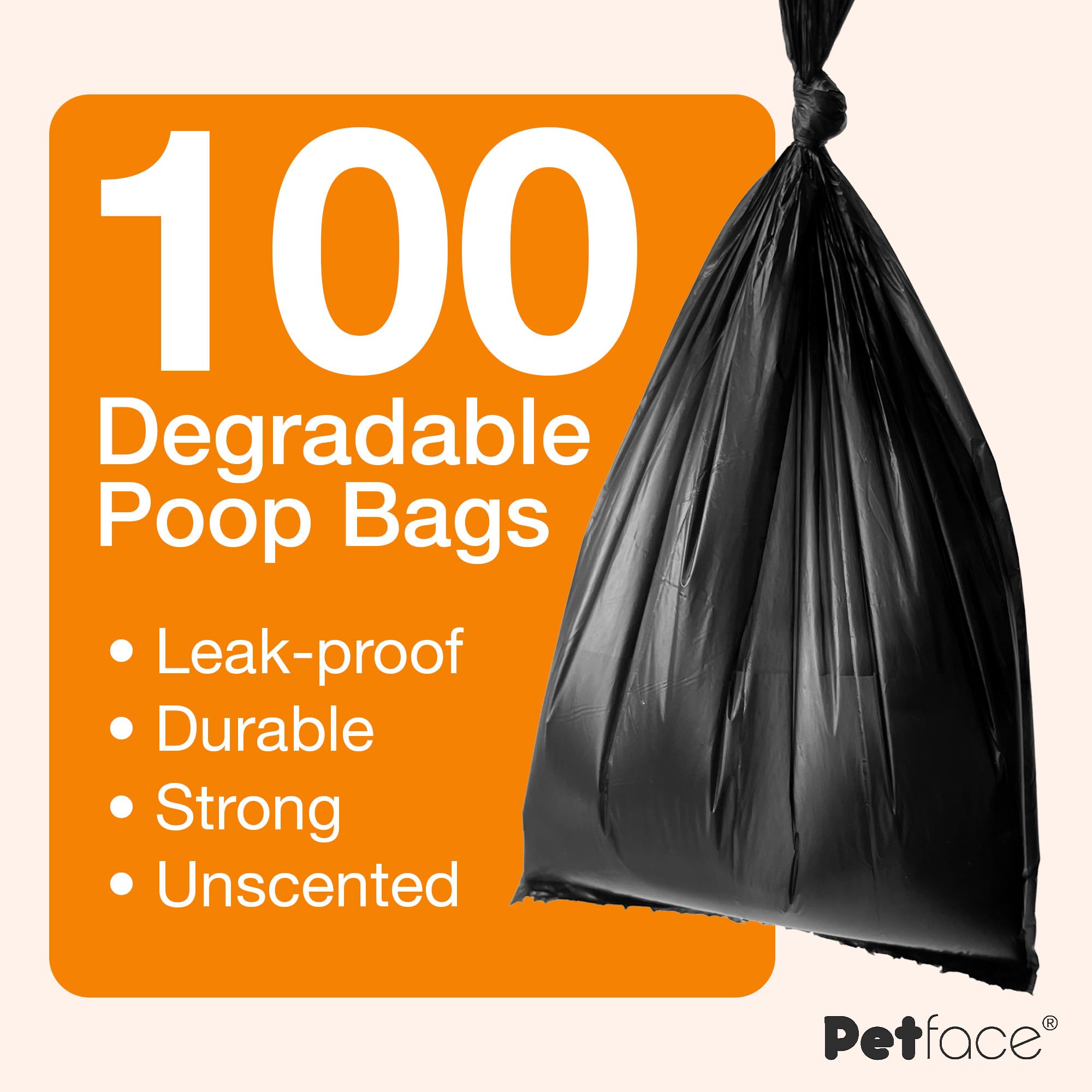 Petface No Mess Degradable Poop Bags with Tie Handles - 100 Count, Heavy Duty Plastic 3