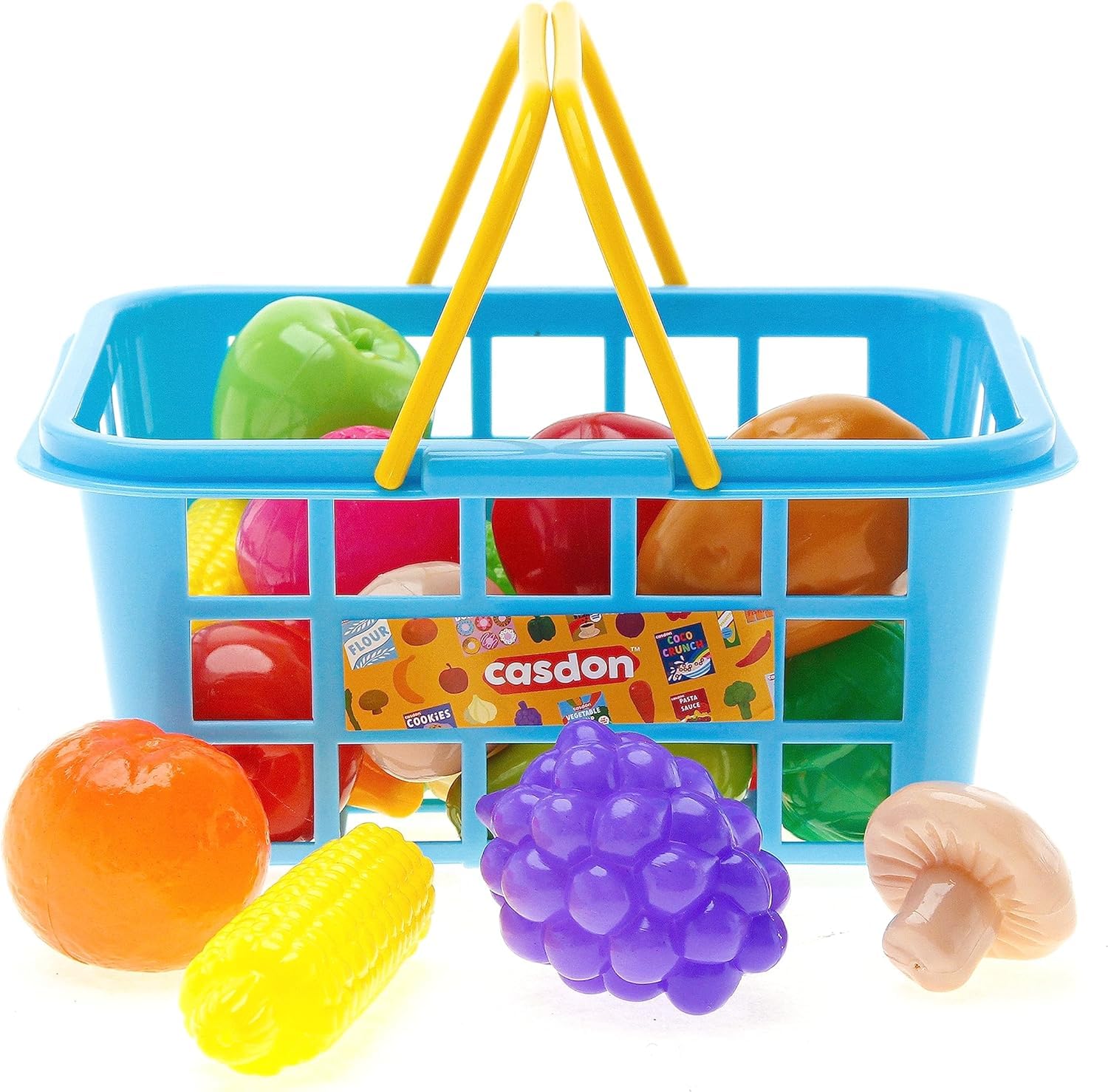 Casdon Fruit & Veg Assorted Toy Basket with 21-Piece Fruits and Vegetables Set for Pretend Play 1