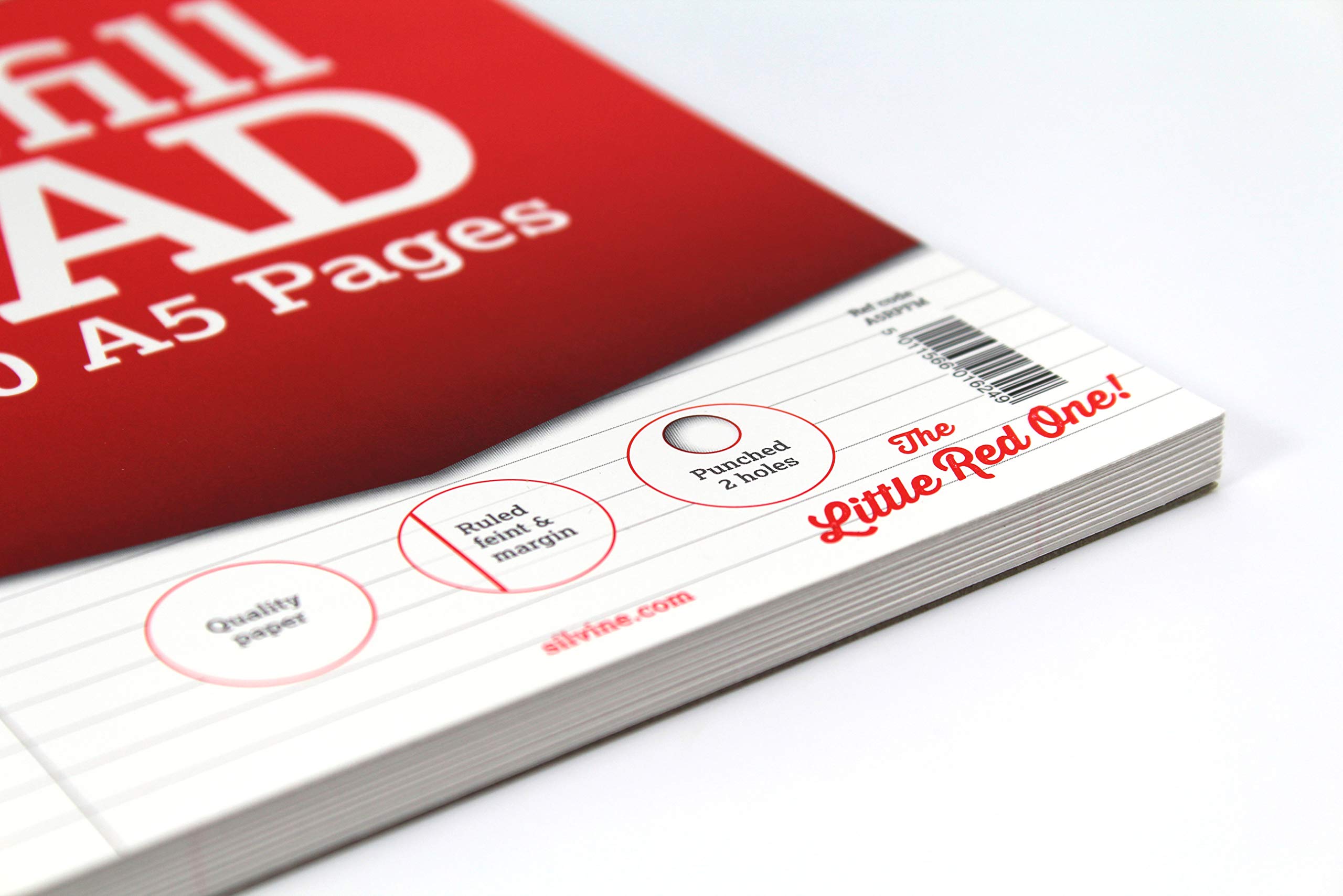 Silvine A5 Refill Pad - 160 Pages | 8mm Feint Ruled with Margin | 2 Hole Punched