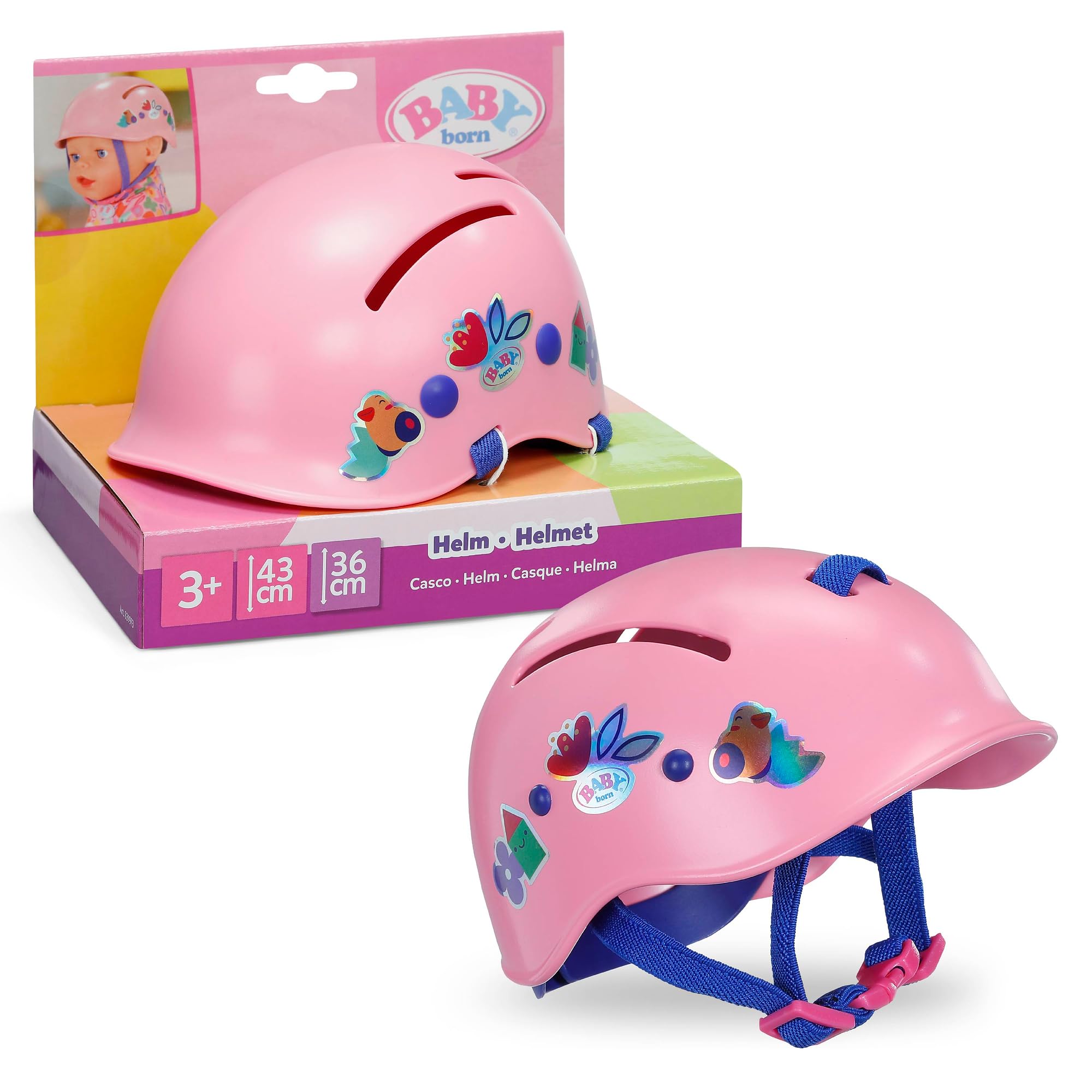 BABY born Doll Helmet with Fun Graphics | Fits 36cm & 43cm Dolls | Pink Plastic 1