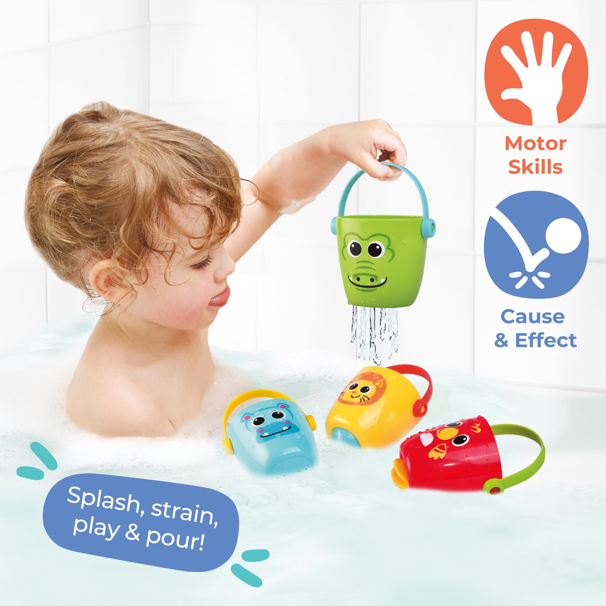 Play Tots Animal Bath Buckets - 4-Piece Stackable Bath Toy Set for Toddlers 4