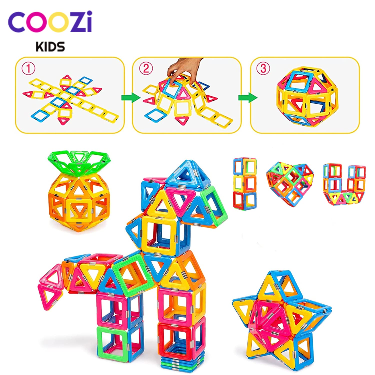 COOZI Magnetic Tiles for Kids - 40pc STEM Magnetic Building Blocks Set for Ages 3+