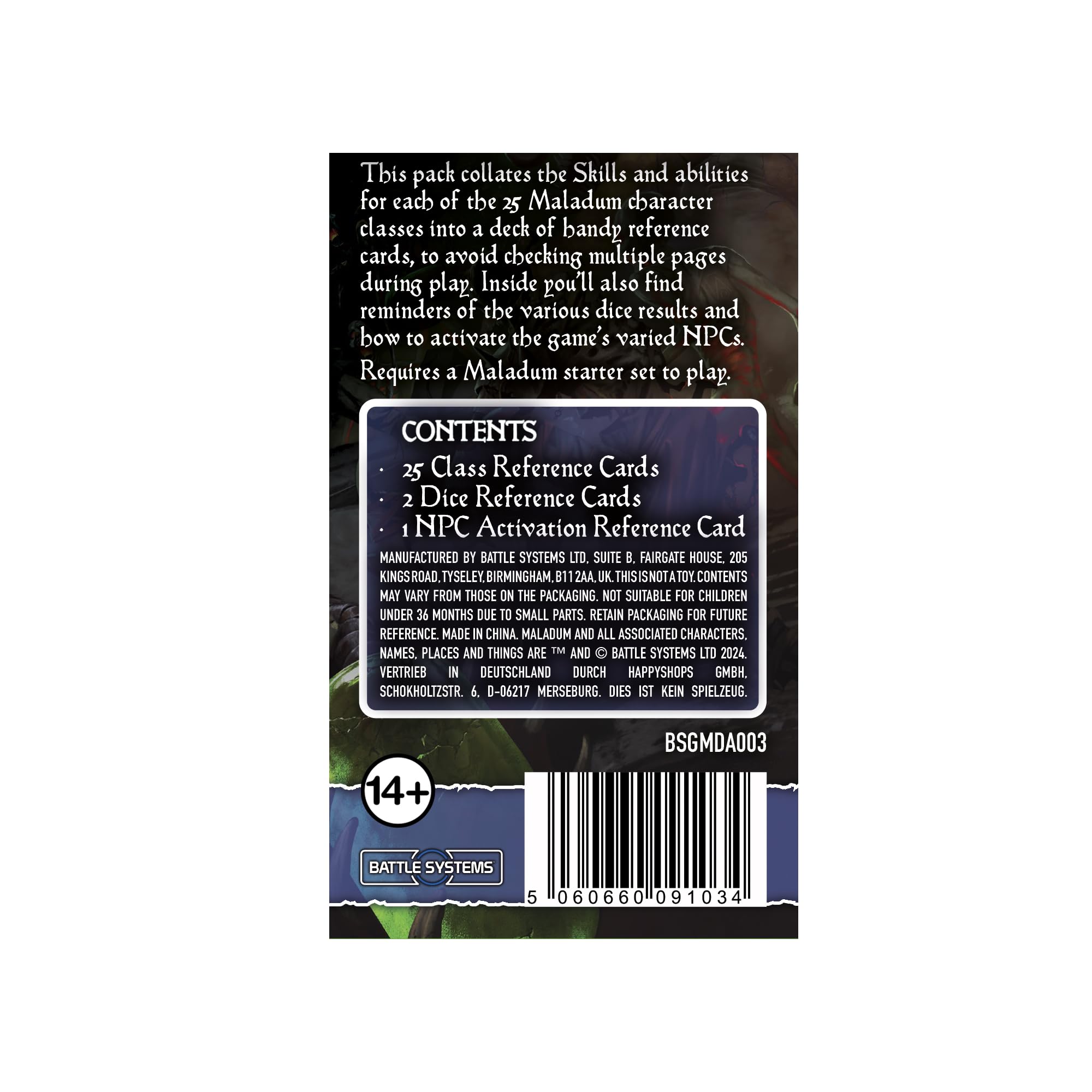 Battle Systems Maladum Reference Cards Deck – 25 Class, Dice & NPC Activation Cards 4