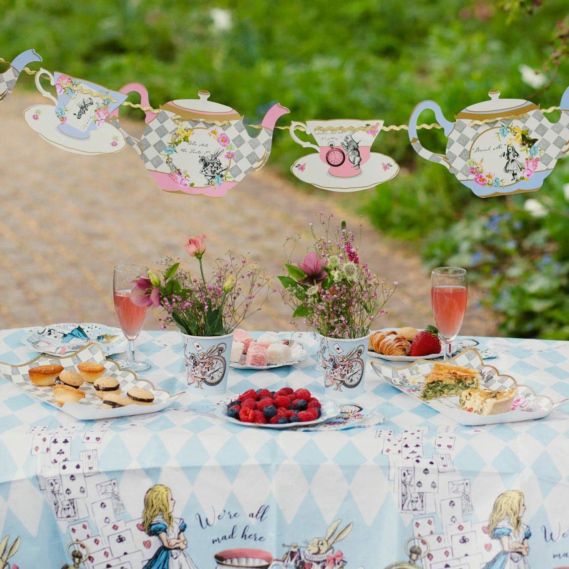 Talking Tables Alice in Wonderland Paper Table Cover - Disposable for Tea Parties | 180 x 120 cm Blue 6