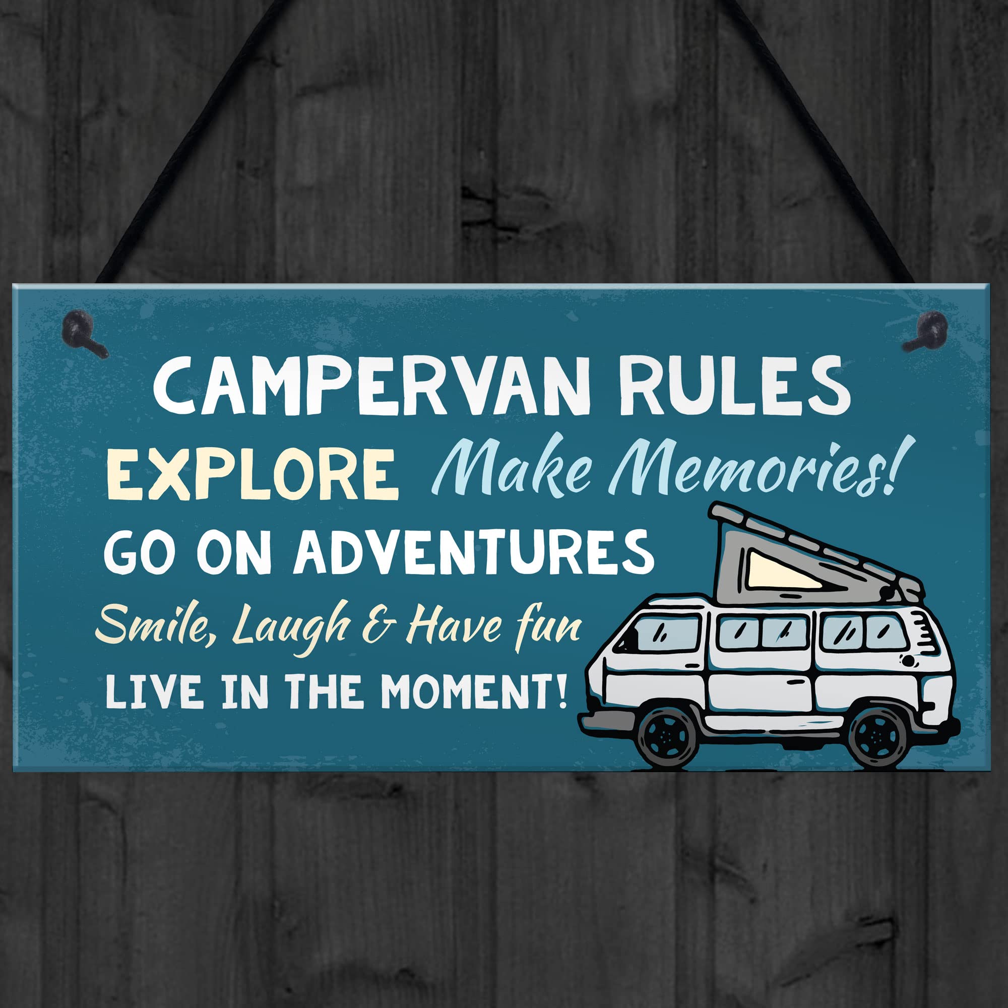 RED OCEAN Campervan Rules Hanging Door Plaque - Blue PVC | 200x100mm | Handmade in England 4
