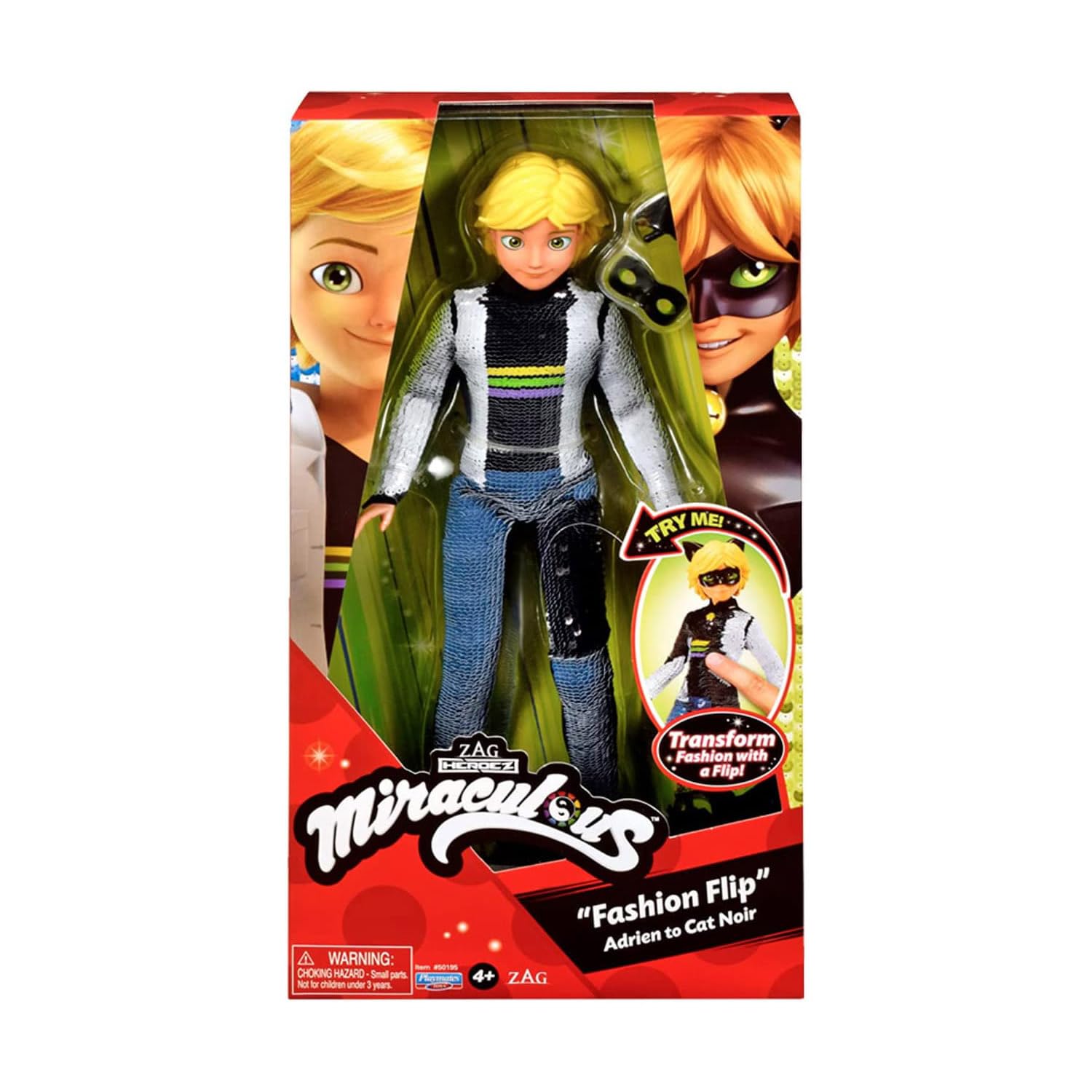 Bandai Miraculous Cat Noir Fashion Flip Doll - 26cm Articulated Action Figure with Reversible Sequins 4