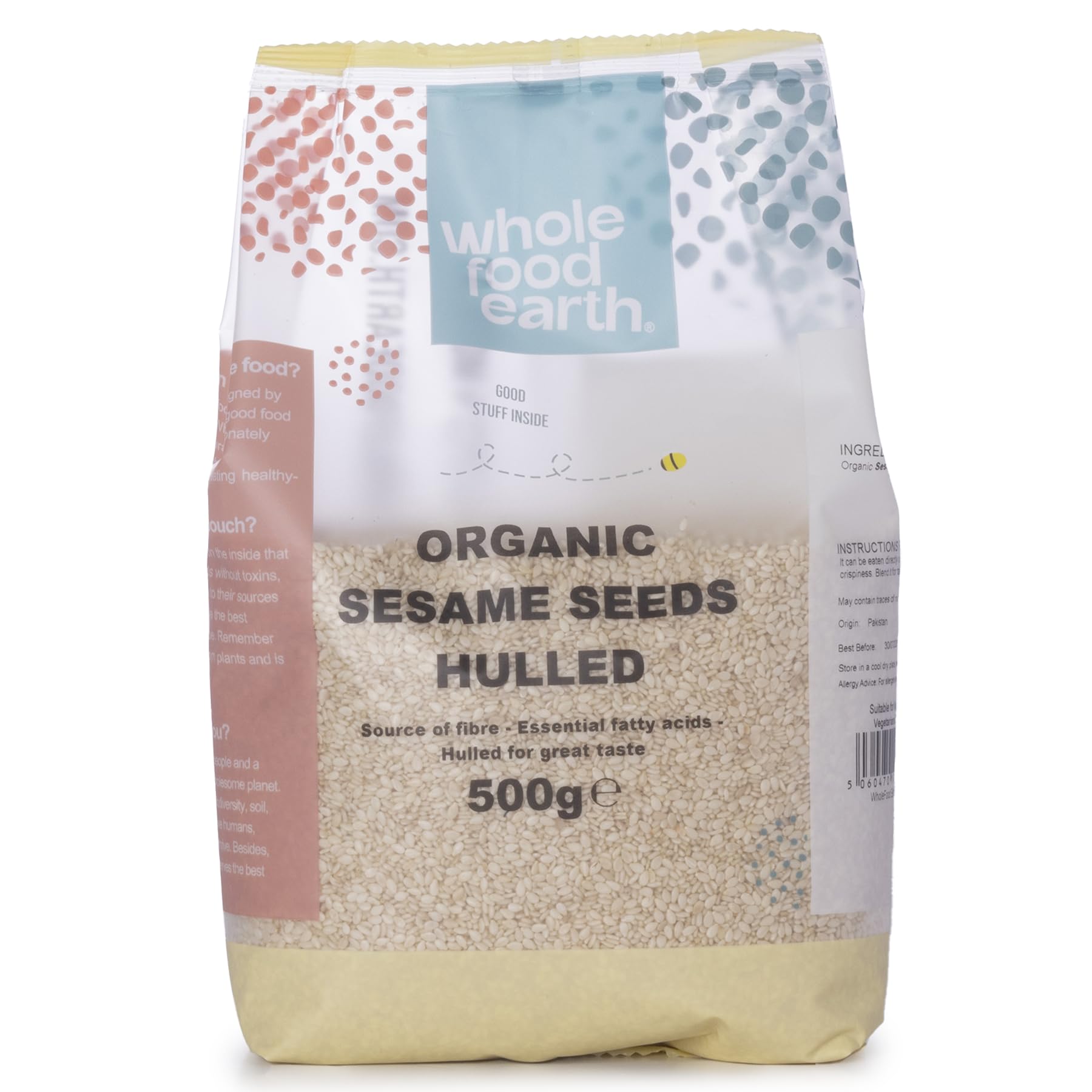 Wholefood Earth Organic Hulled Sesame Seeds - Raw, GMO Free, Vegan | 500g 1