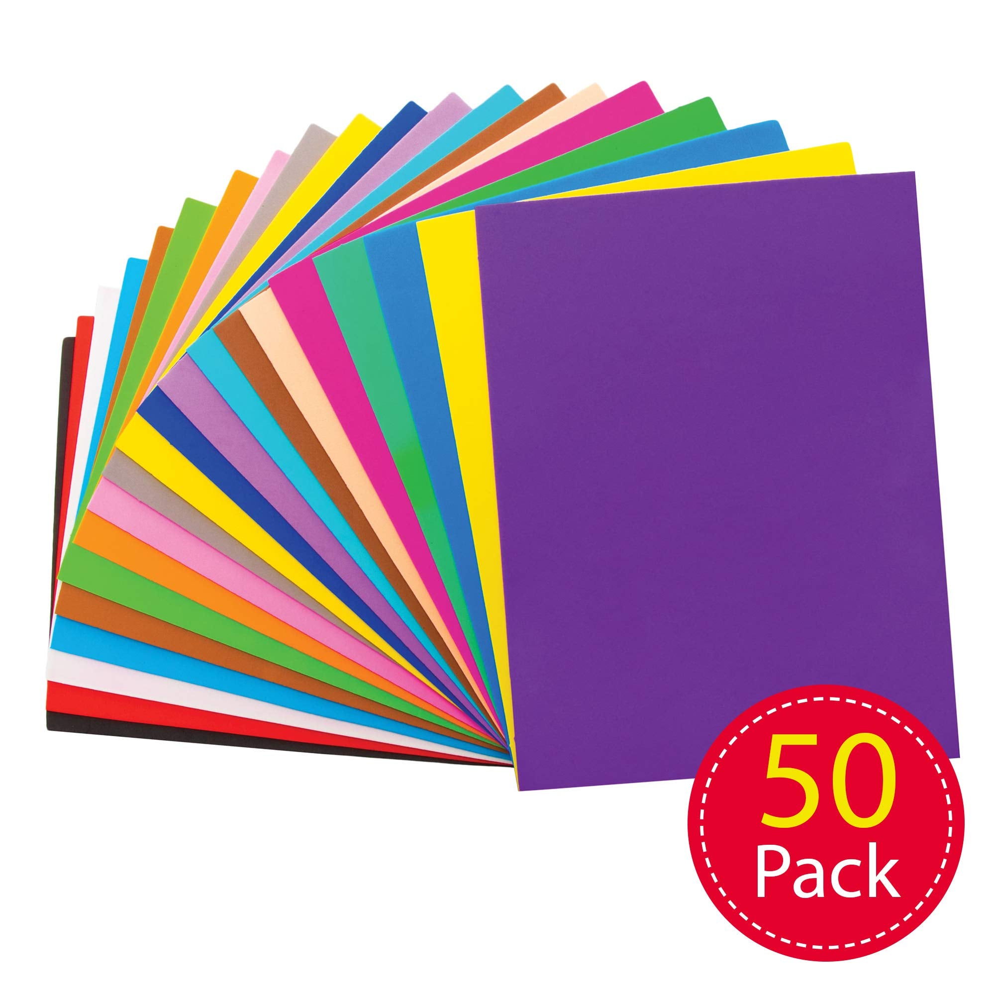 Baker Ross Foam Sheets Class Pack of 50 - Assorted Colors, 30cm x 23cm