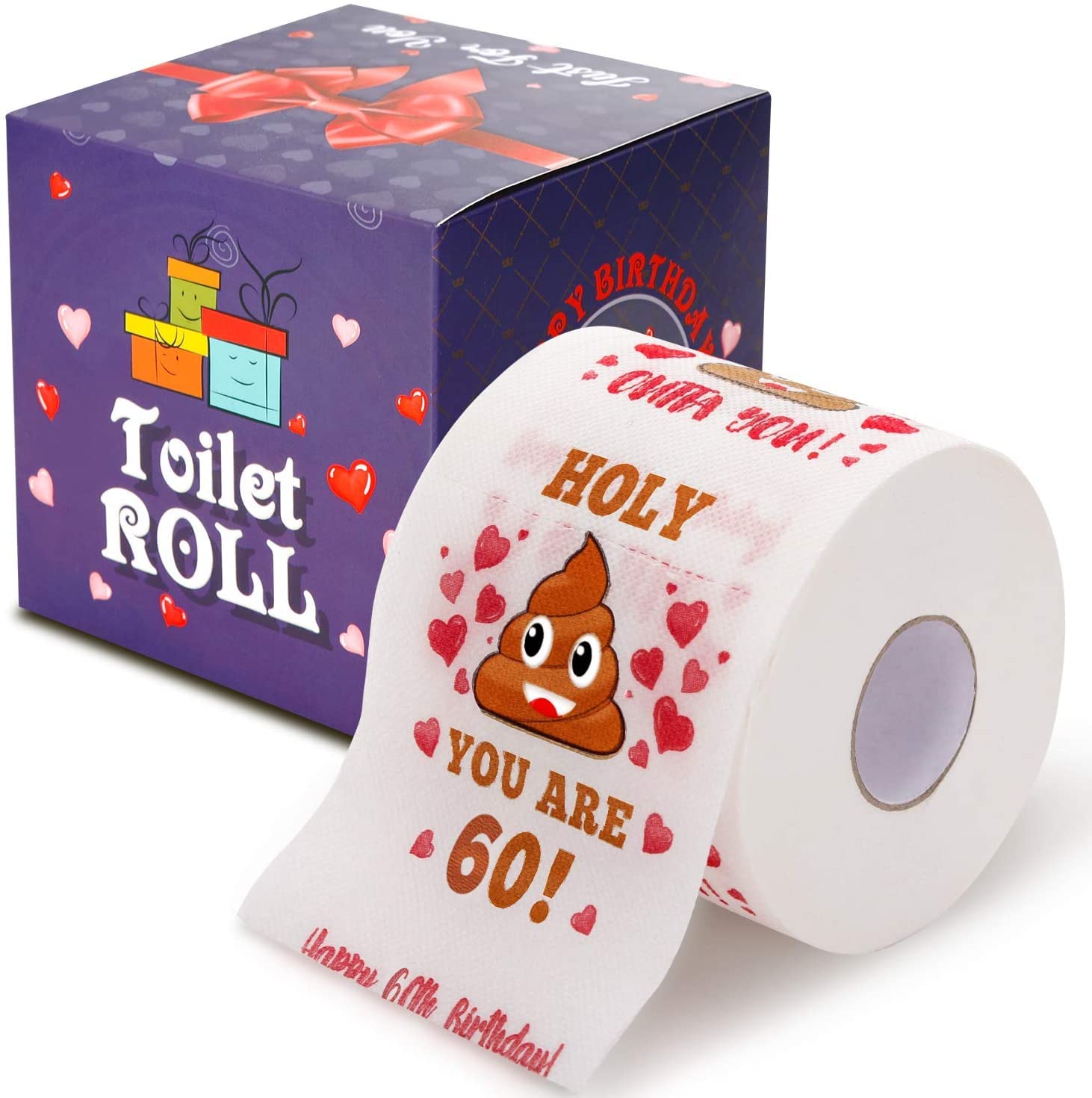 AOZITA 60th Birthday Gag Toilet Paper - 380 Sheets, 3-Ply, Biodegradable | Gift Box Included