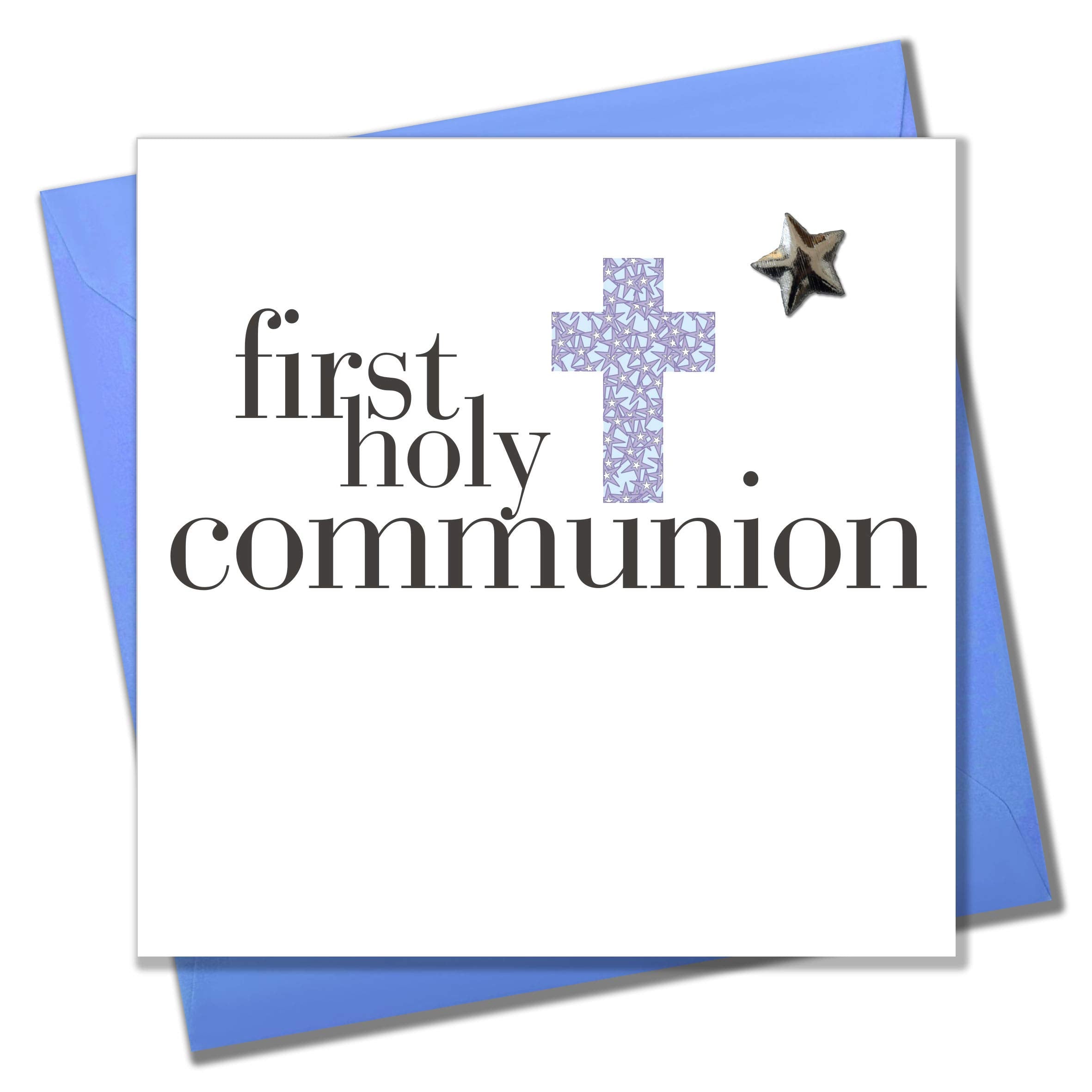 Claire Giles Greeting Cards First Holy Communion Boy Card - Blue Cross, Padded Star, 150x150mm