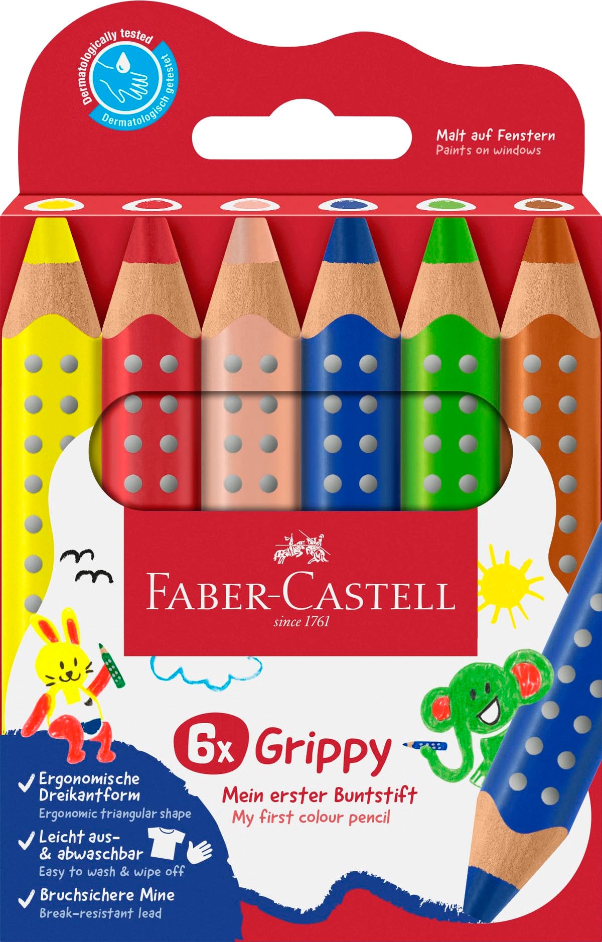 Faber-Castell Grippy Jumbo Colouring Pencils - Set of 6, 10 mm Lead