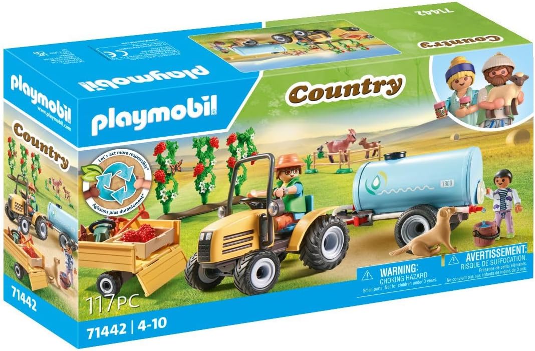 Playmobil 71442 Country Tractor with Trailer and Water Tank Playset - Farm Harvest Adventure for Kids 4