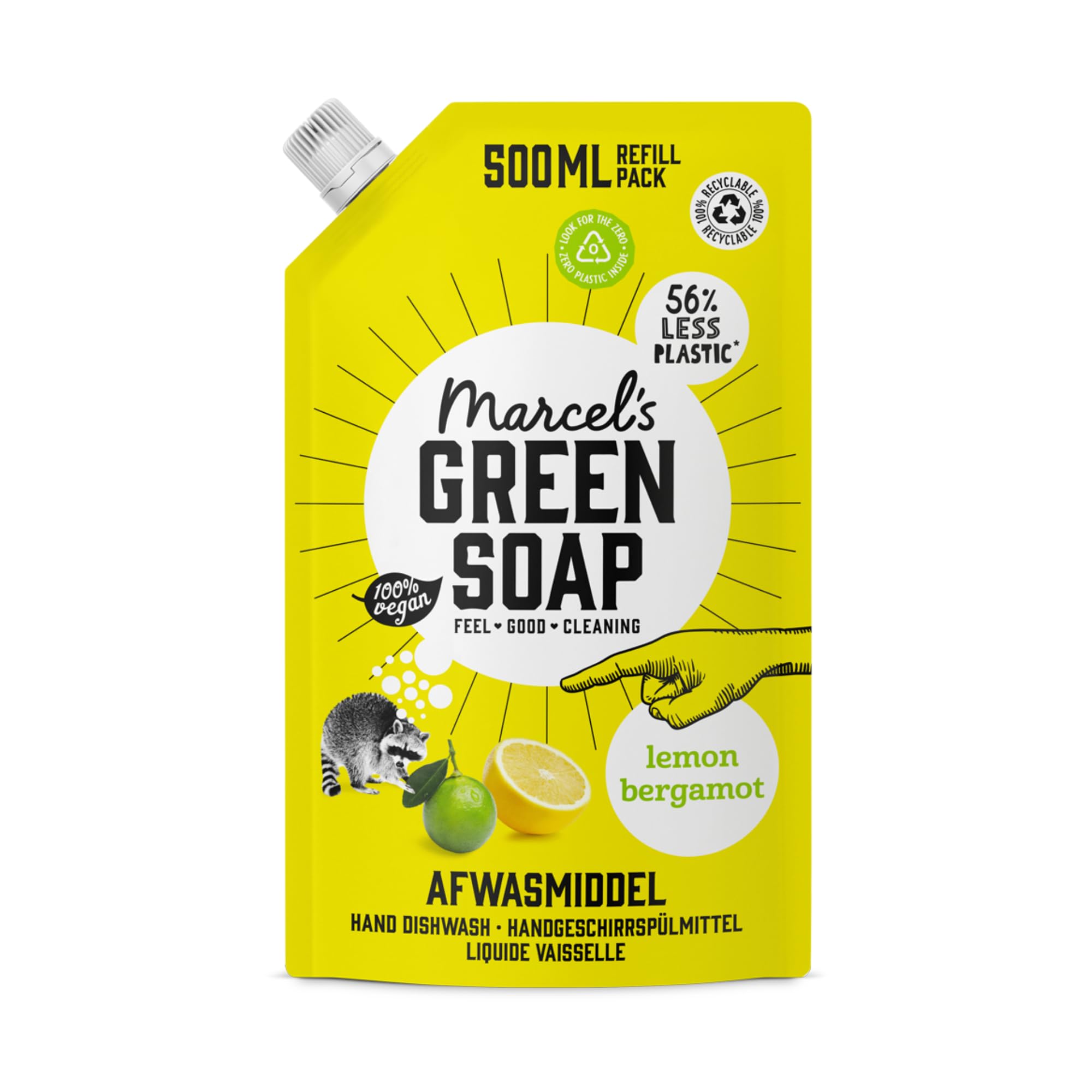 Marcel's Green Soap Washing-Up Liquid - Lemon & Bergamot Refill | 500ml | Plant-Based 1