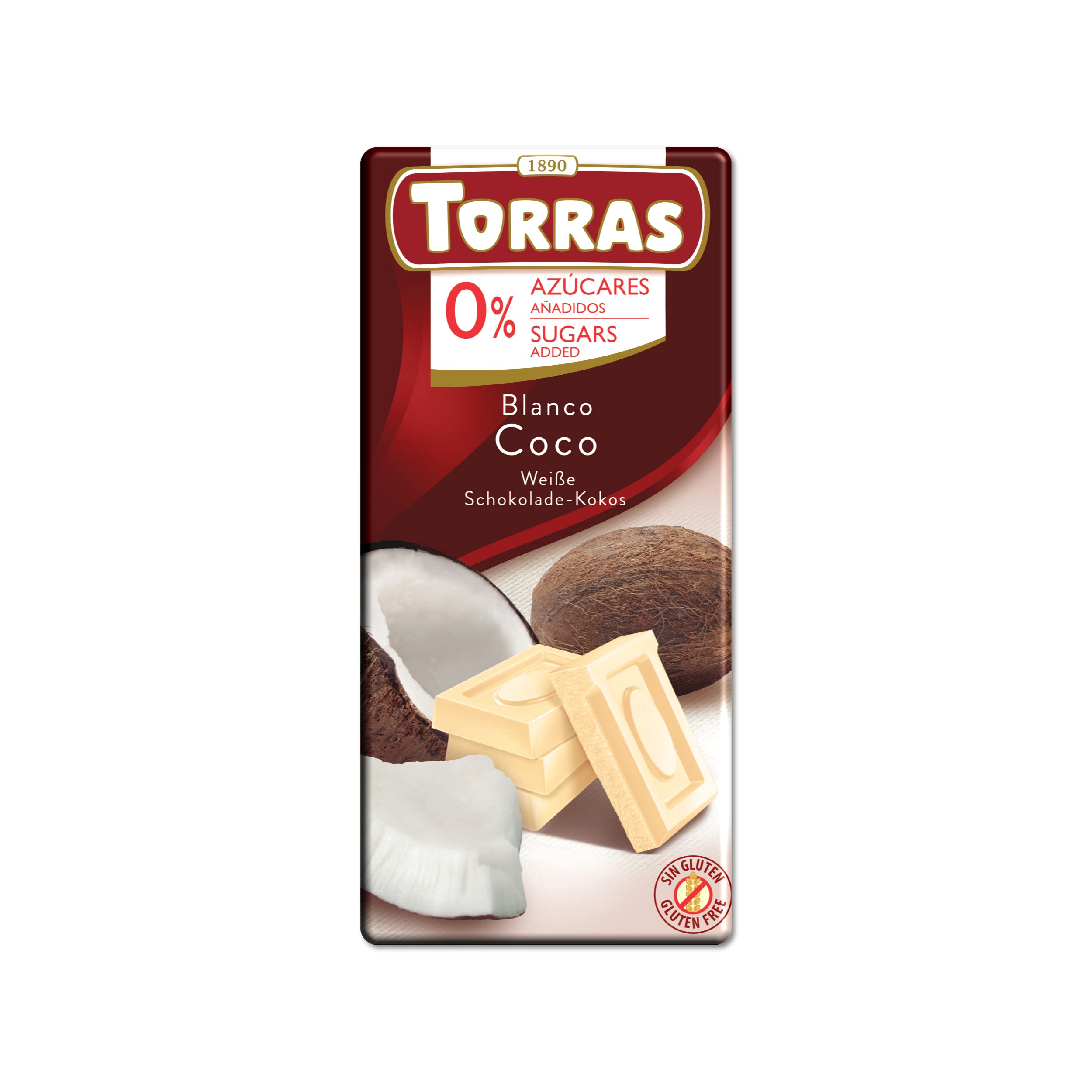 Torras No Added Sugar White Chocolate Bar with Coconut 75 g 1