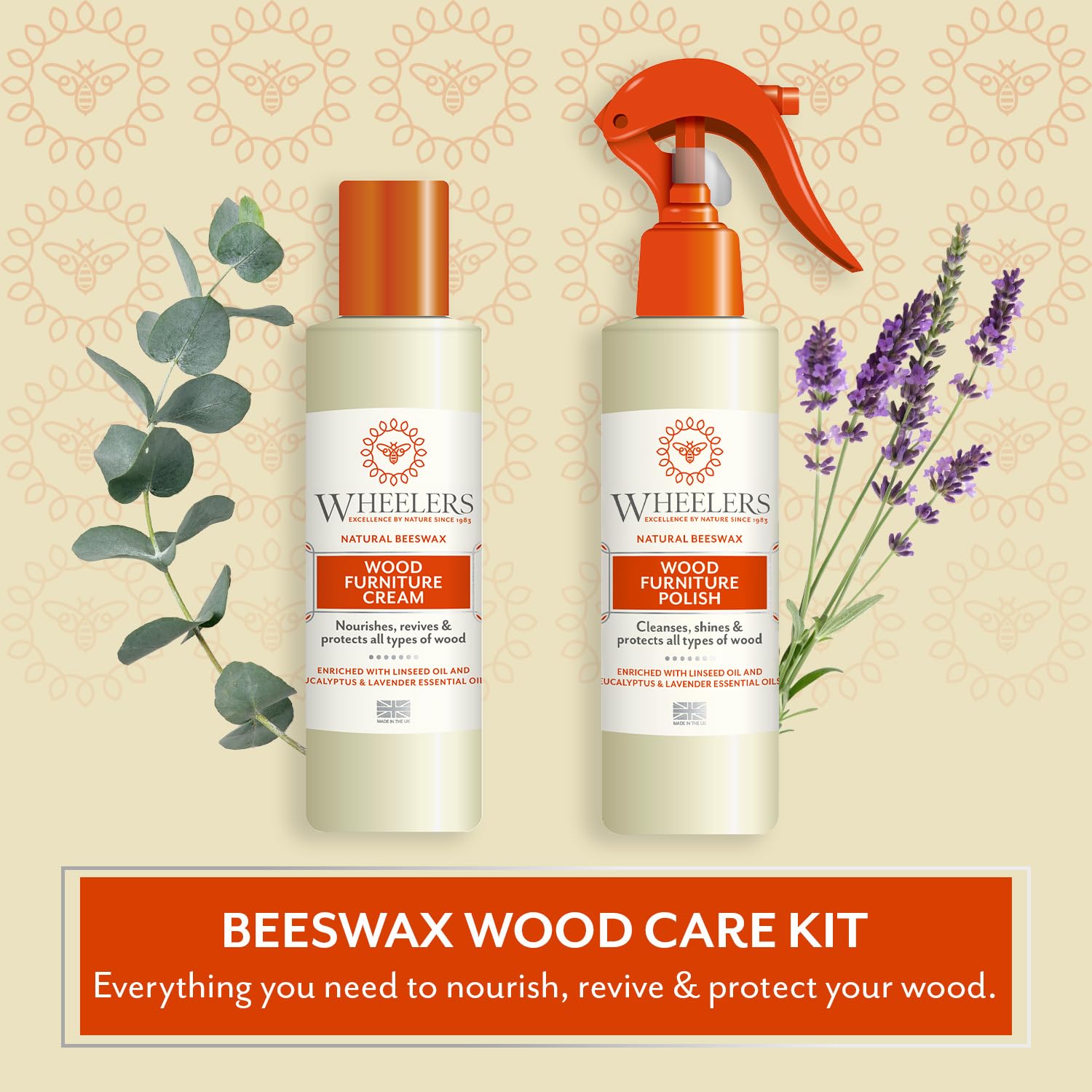 Wheelers Natural Wood Furniture Cream - Beeswax & Linseed Oil Polish | 300ml | Lavender Scent