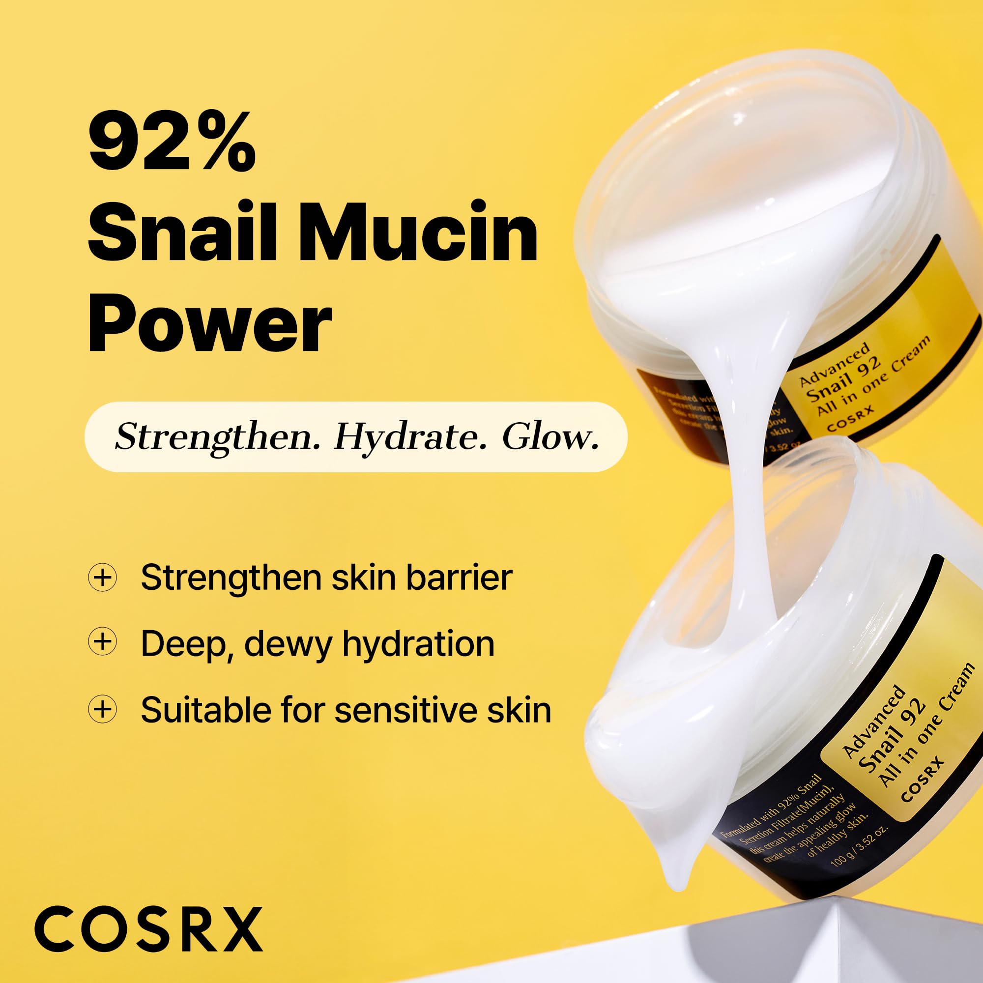 COSRX Advanced Snail 92 All In One Cream - Hydrating & Repairing Facial Moisturiser | 100g