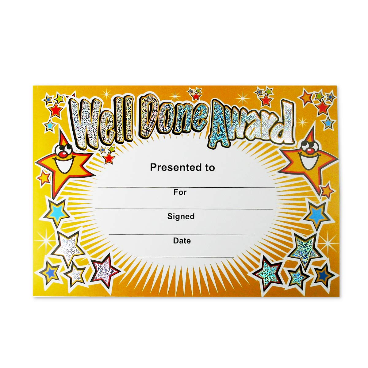 SuperStickers Sparkly ‘Well Done Award’ Certificates - Pack of 20 A5 | Multicoloured | Vinyl 1