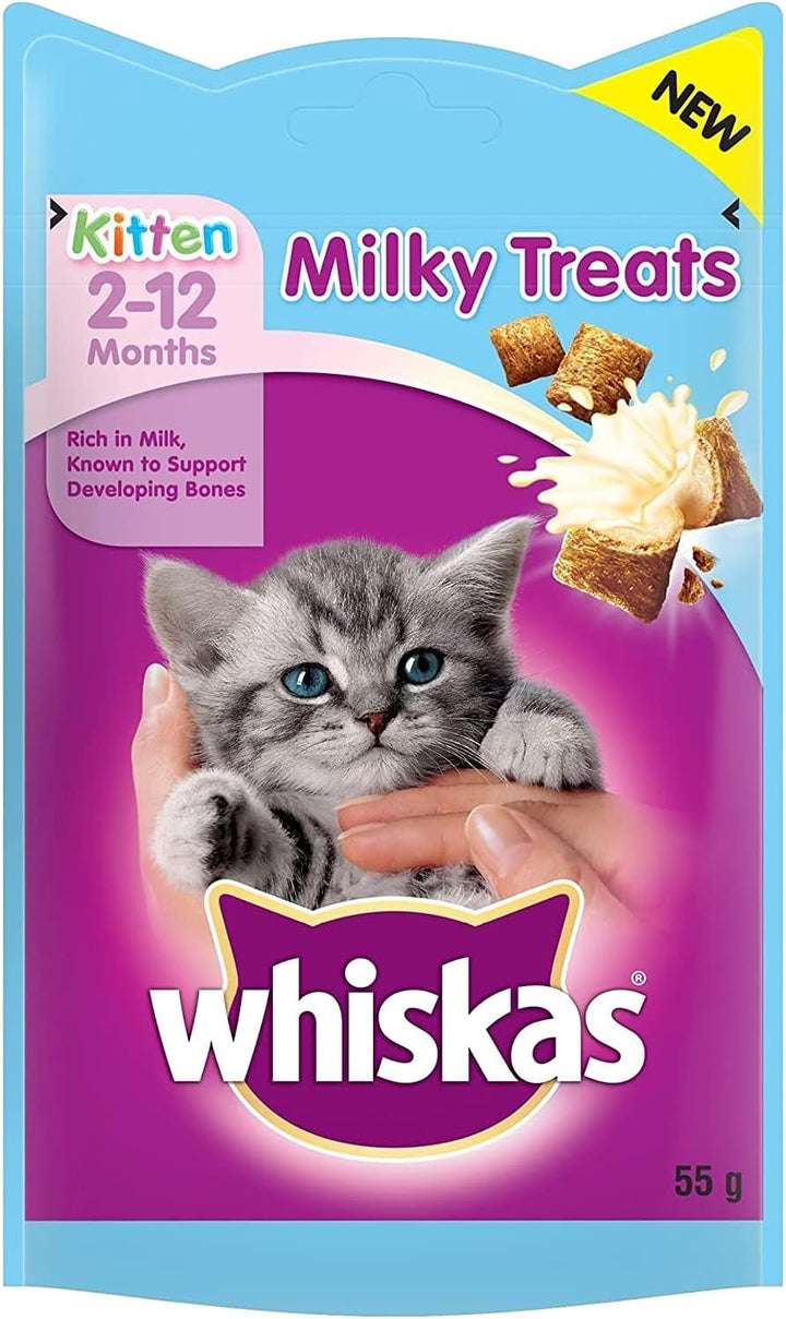 Whiskas Kitten 2-12 Months Milky Treats 55g - Crunchy & Soft Cat Snacks for Healthy Growth