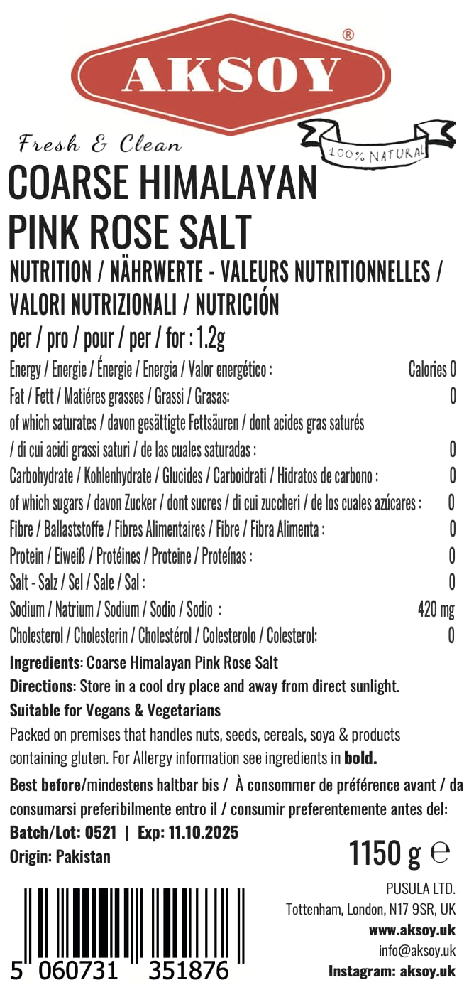 AKSOY Pink Himalayan Salt - Coarse Grain | 1.15KG | GMO Free 3