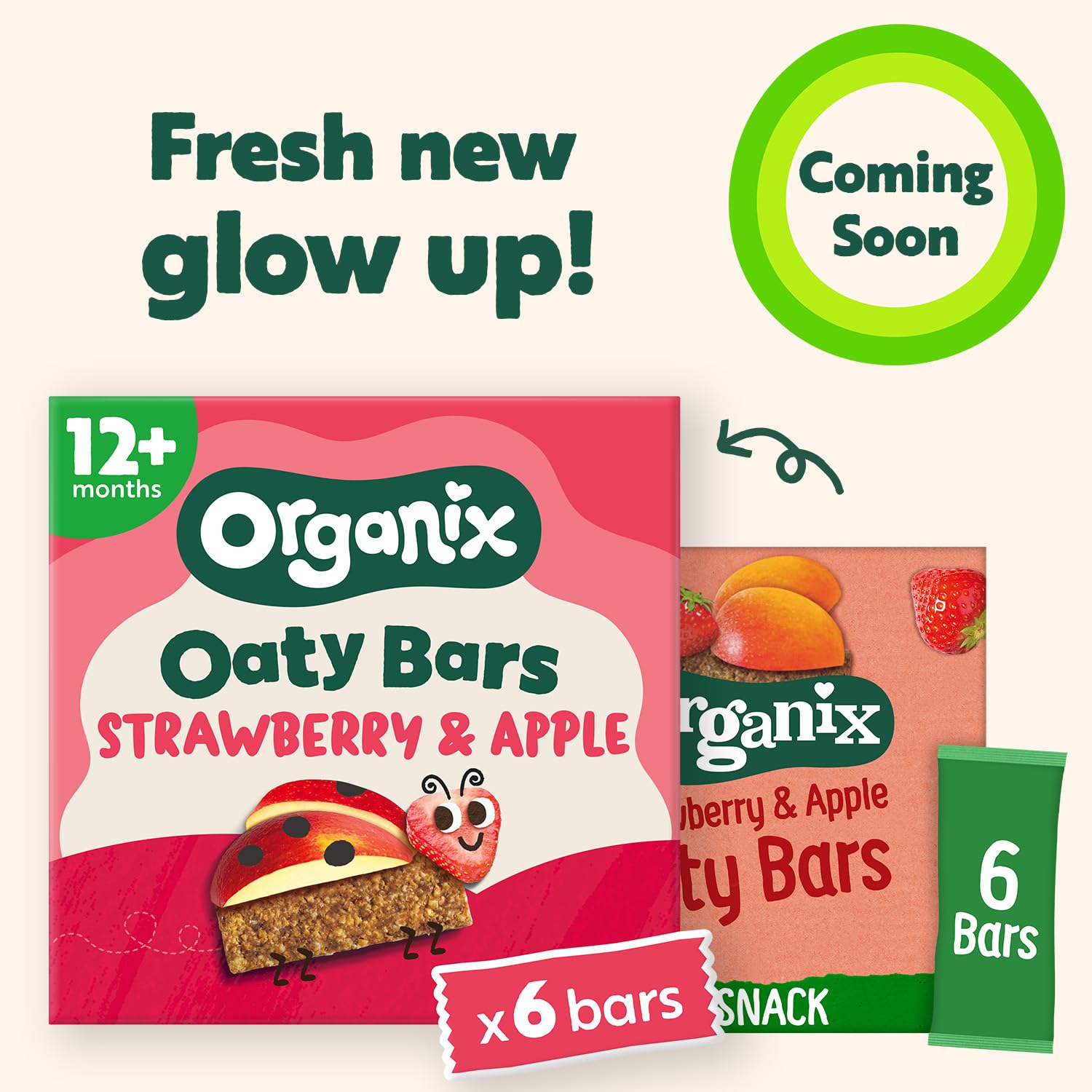 Organix Strawberry & Apple Organic Oaty Snack Bars - 6 Boxes of 6 x 23g
