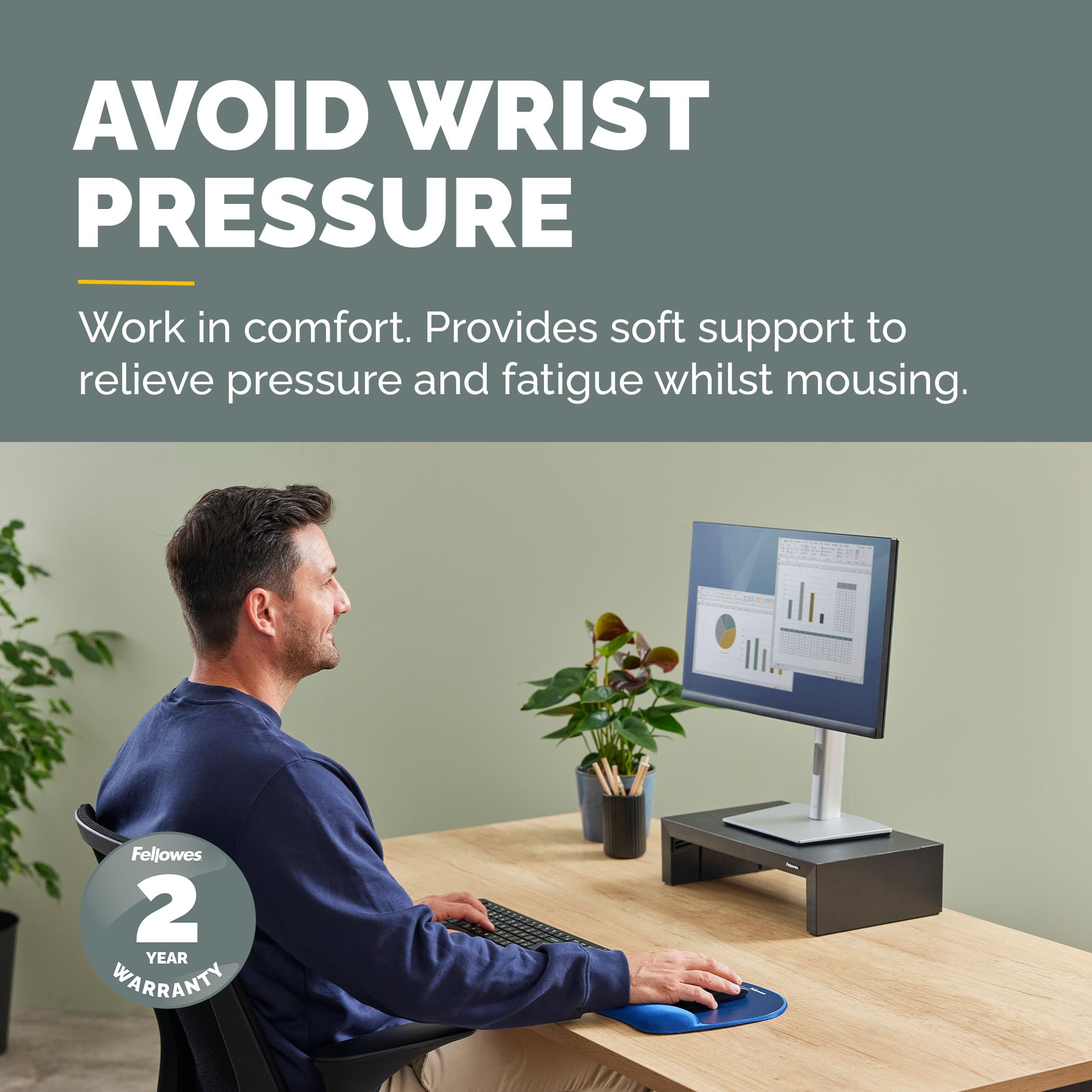Fellowes Everyday Memory Foam Mousepad with Wrist Rest | Ergonomic Support | Blue 2