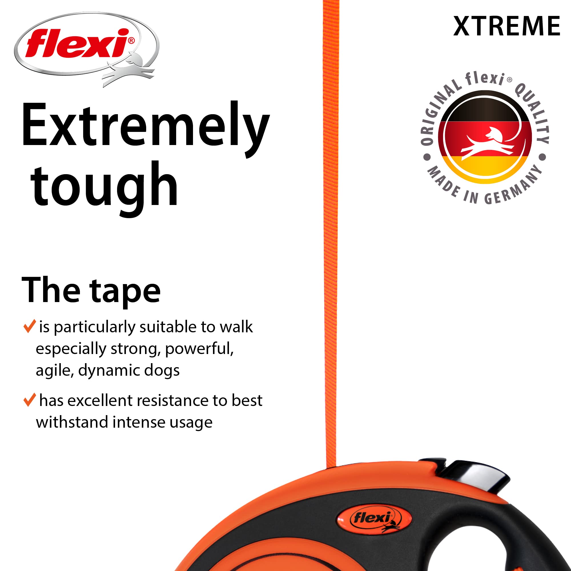 flexi Xtreme S Retractable Dog Lead - 5m Tape | Up to 20kg | Orange 3