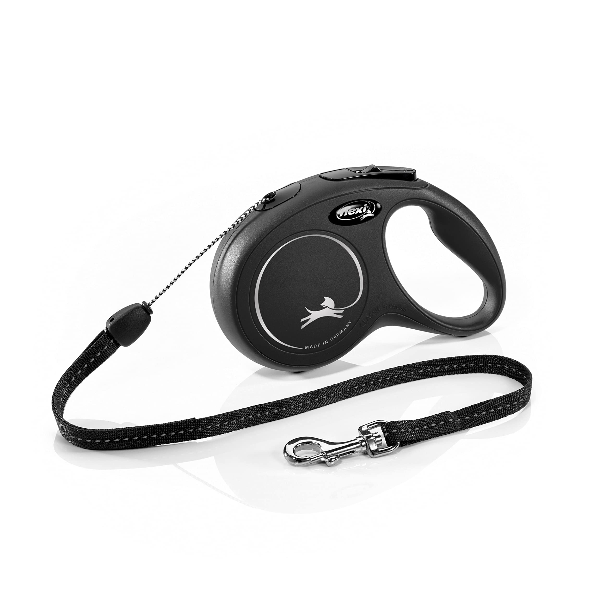 flexi New Classic Cord Black Small Retractable Dog Leash | 8m Length | Up to 12kg/26lbs