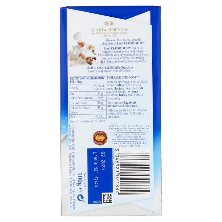 Lindt Classic Recipe Milk Chocolate 100g