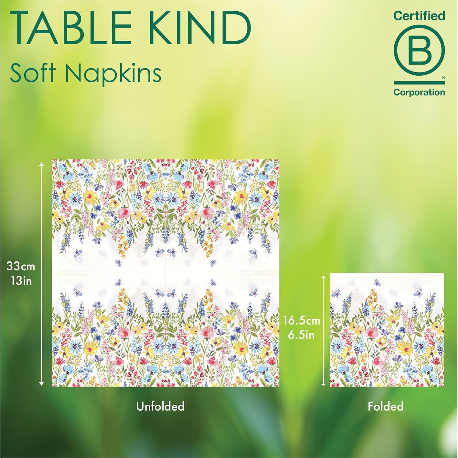 Talking Tables Table Kind - 100 Soft Recycled Paper Floral Napkins | 2ply 33cm | Compostable 3