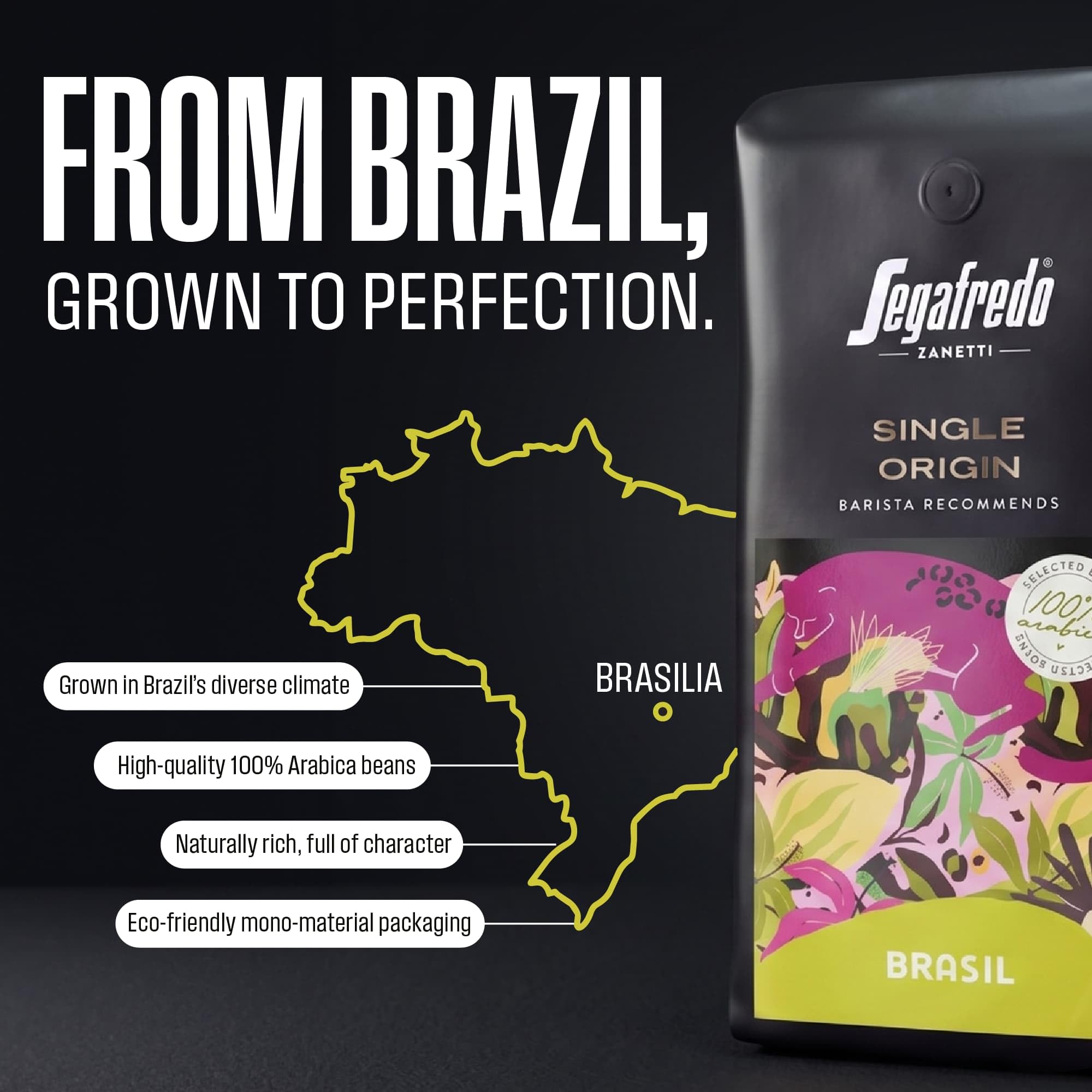 Segafredo Zanetti Single Origin Brasil Roasted Whole Coffee Beans - 100% Arabica, 1Kg Pack 4