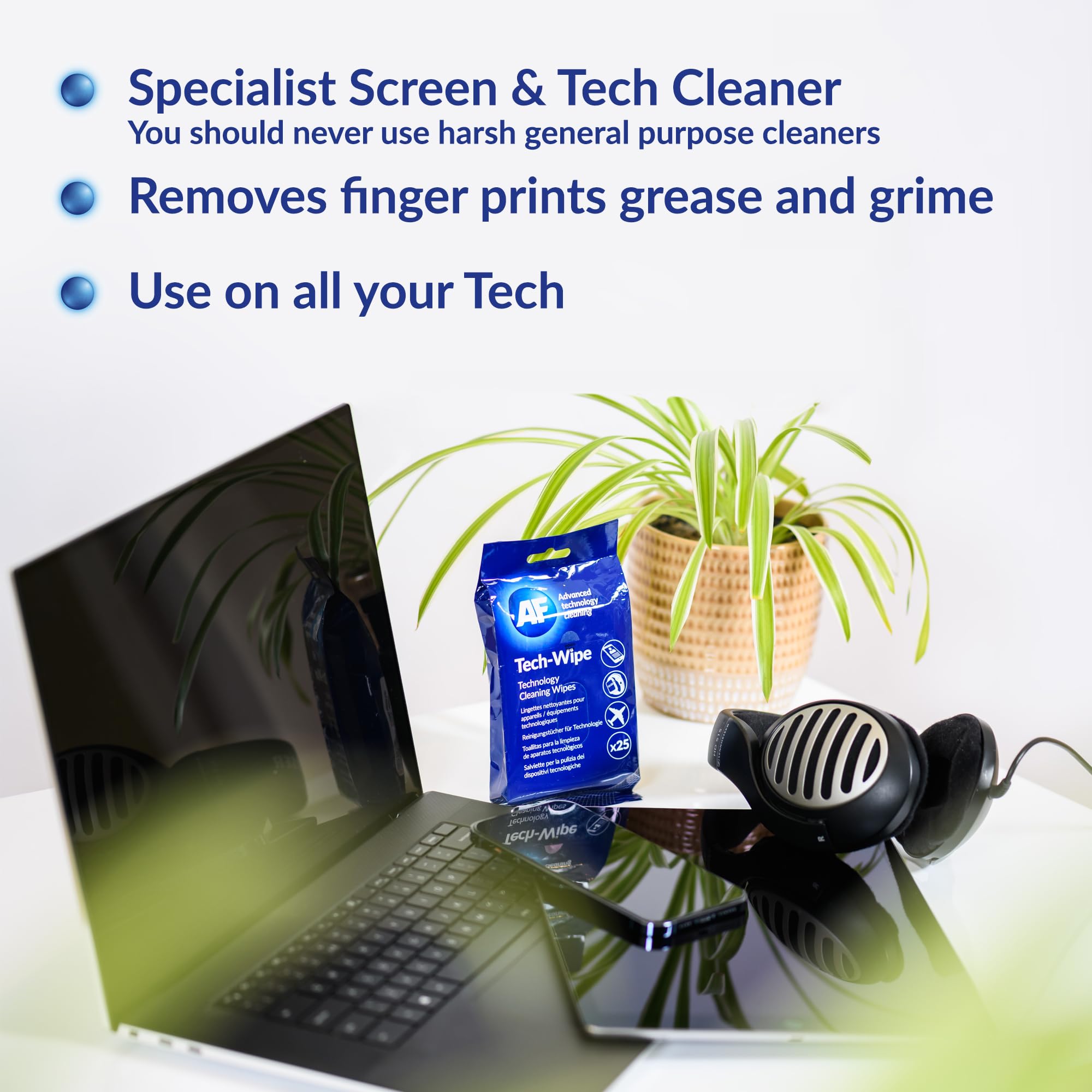 AF Tech Wipes - 3 Packs of 25 Pre-Moistened Wipes for Screens, Phones & Tablets 2