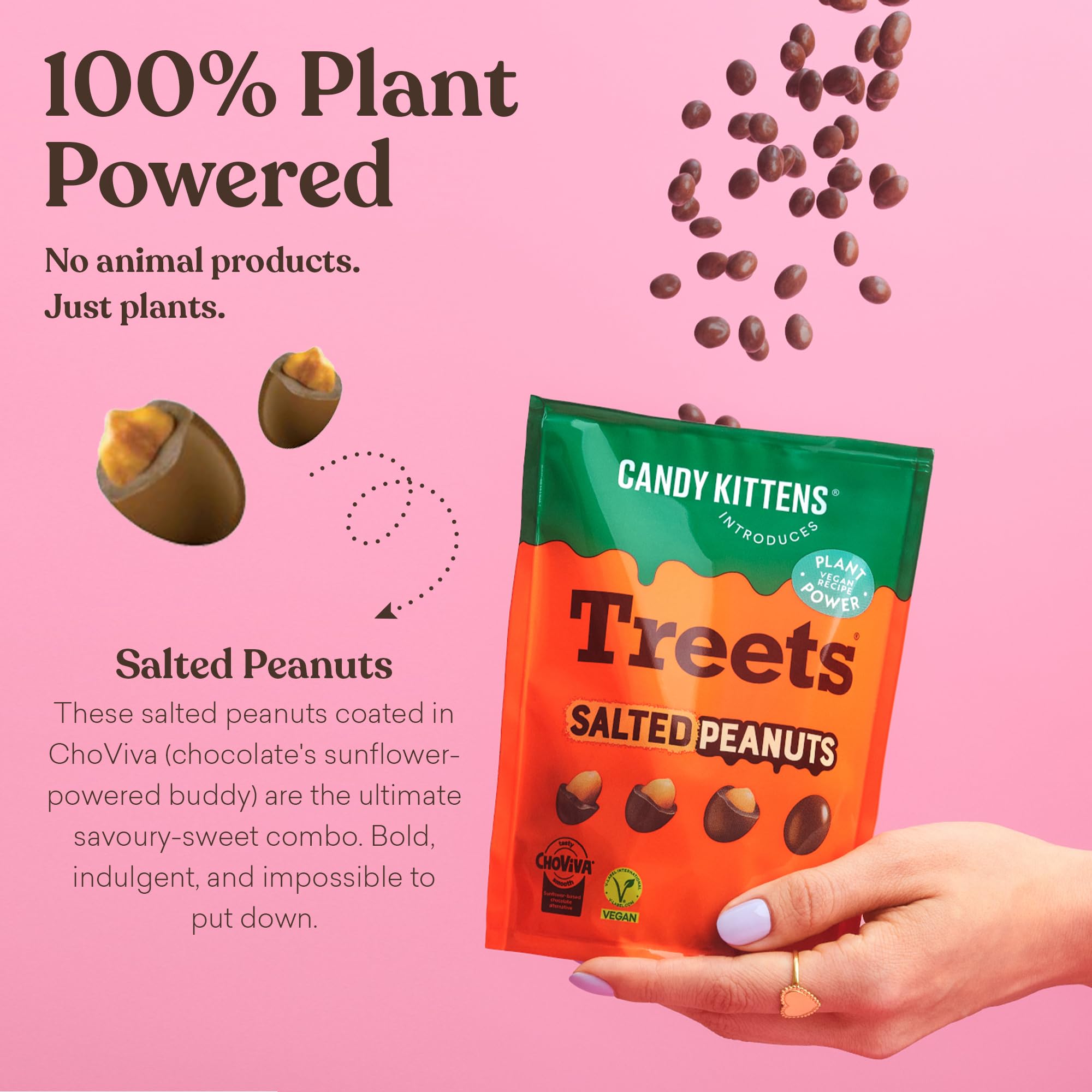 CANDY KITTENS Vegan Chocolate Covered Salted Peanuts - 120g Pack | Plant-Powered Snack