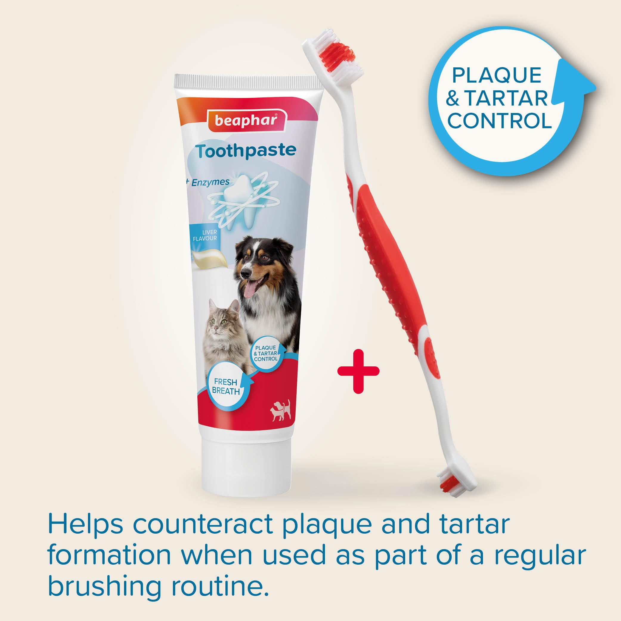 Beaphar Dental Care Kit for Cats & Dogs - Double-Ended Toothbrush & Enzyme Toothpaste