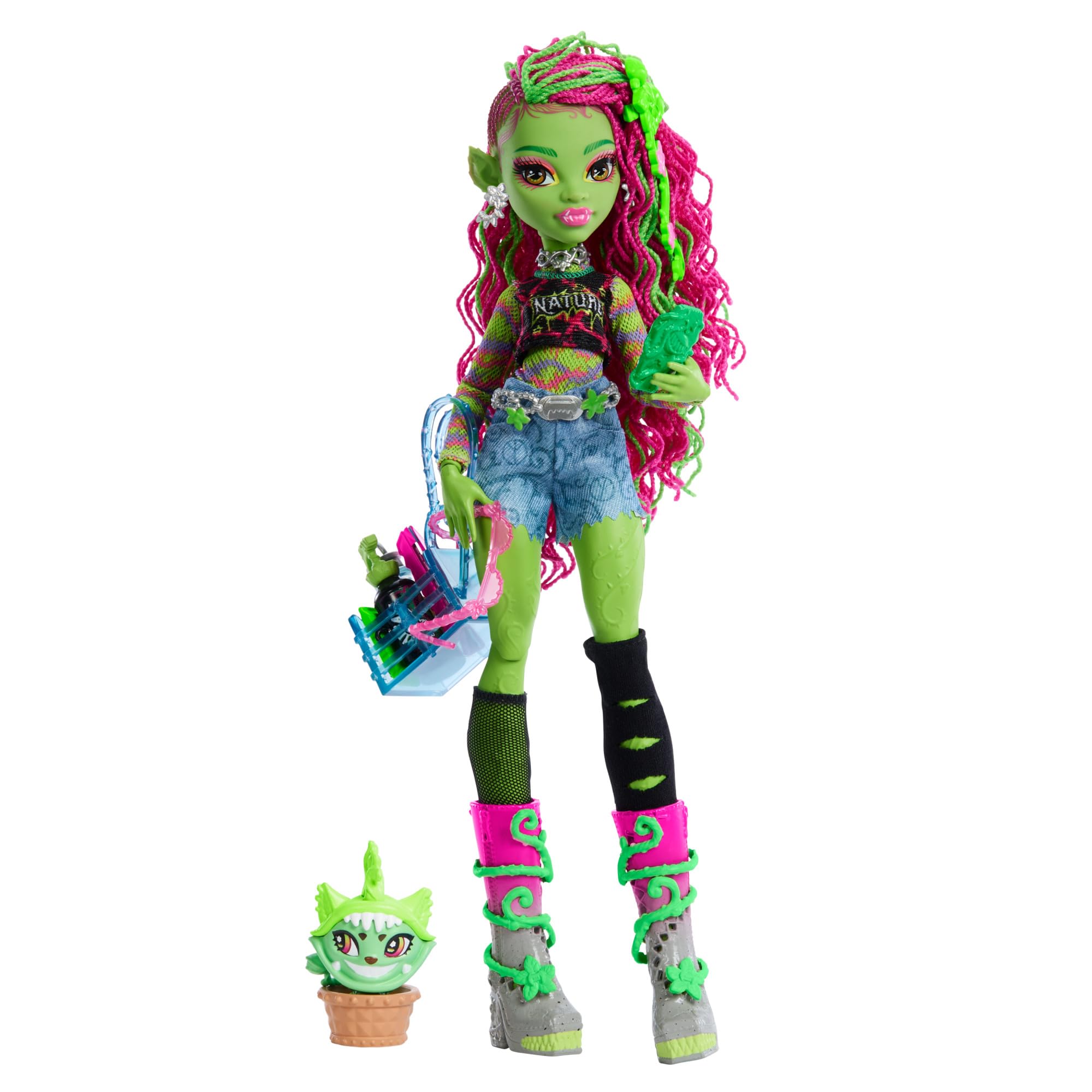 Monster High Venus McFlytrap Doll with Pet Cat Chewlian & Accessories HRP81 1