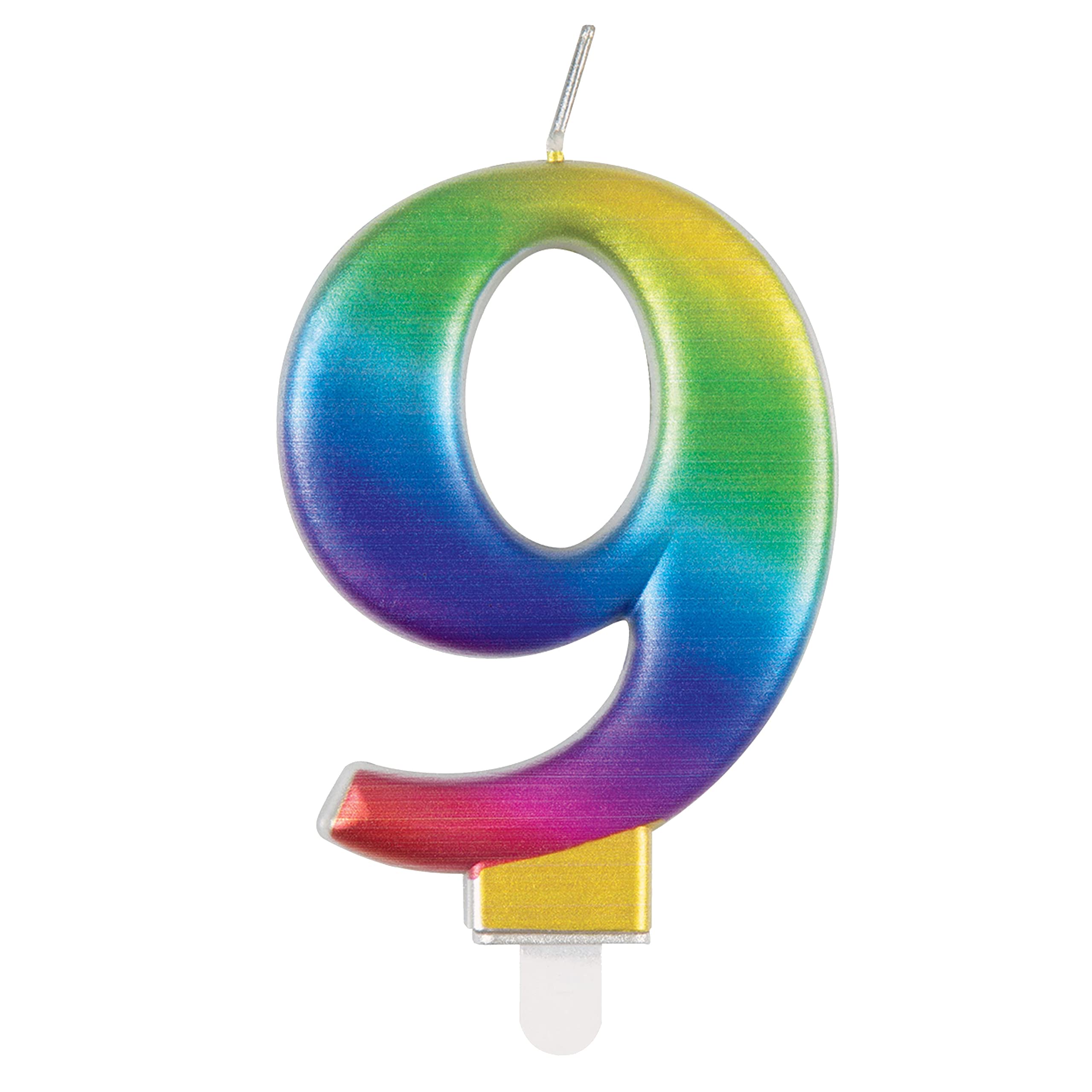 Unique Metallic Rainbow Number 9 Birthday Candle - Vibrant 3D Wax Topper | 7cm