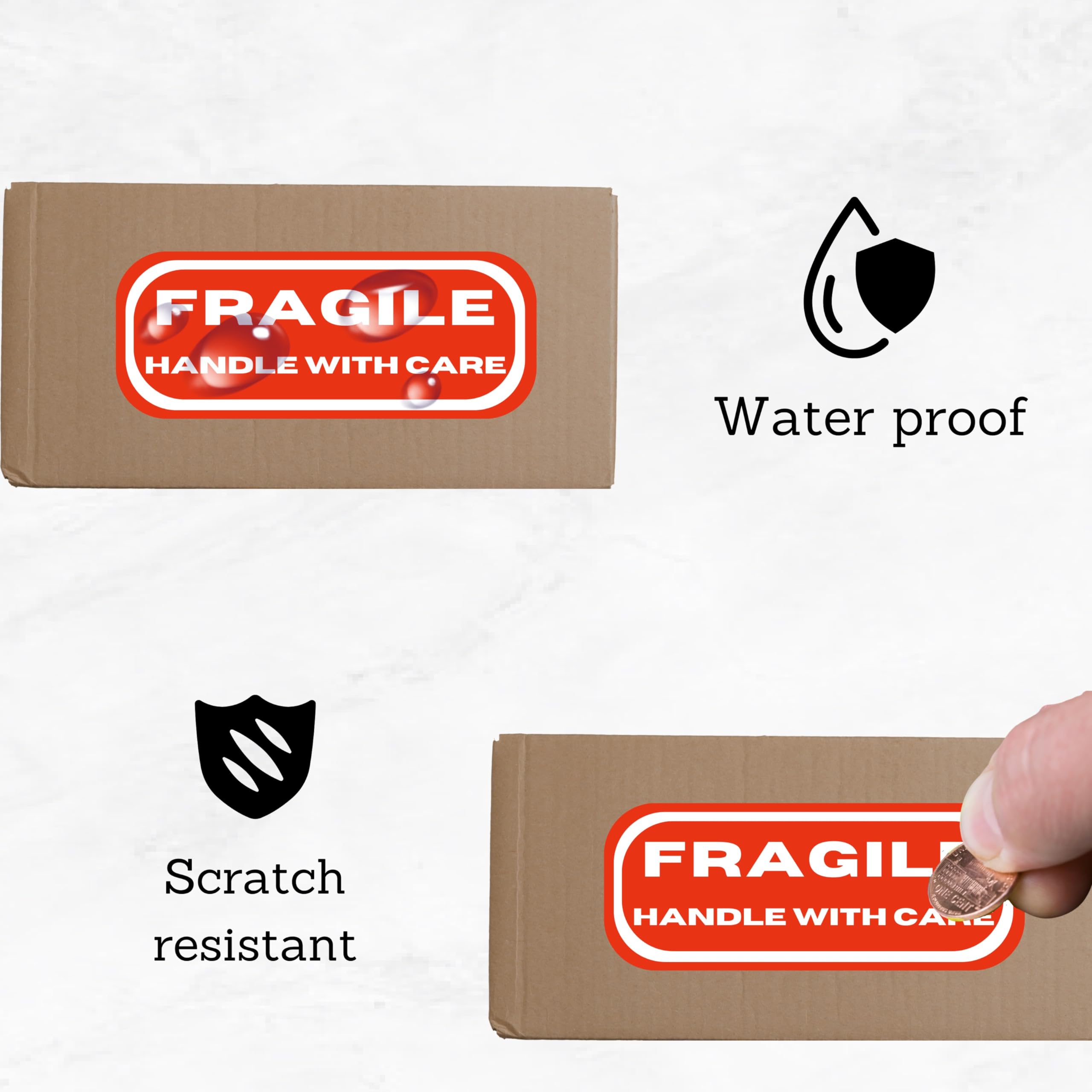 Double Dragon Fragile Stickers - 500 Pack, 1" x 3" Red Warning Labels | Strong Adhesive