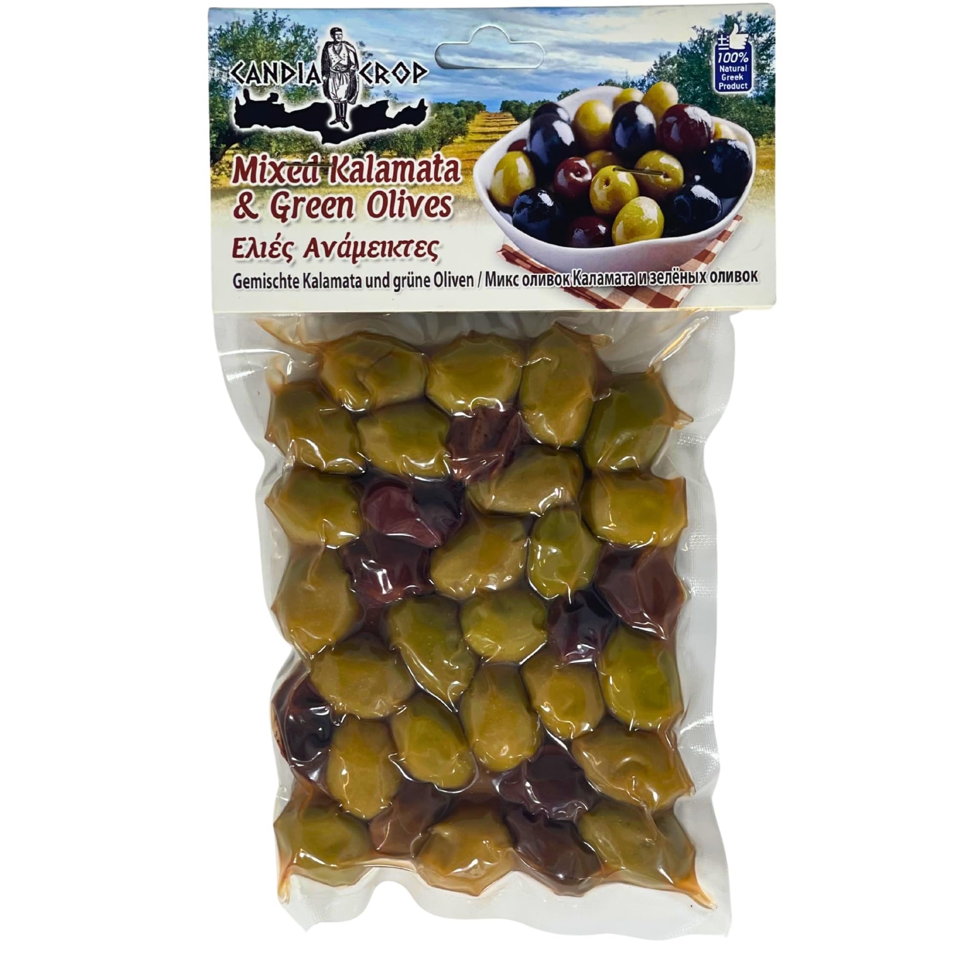 Candia Crop Mixed Kalamata & Green Olives in Brine - 2 x 200g Pouches (400g Total)