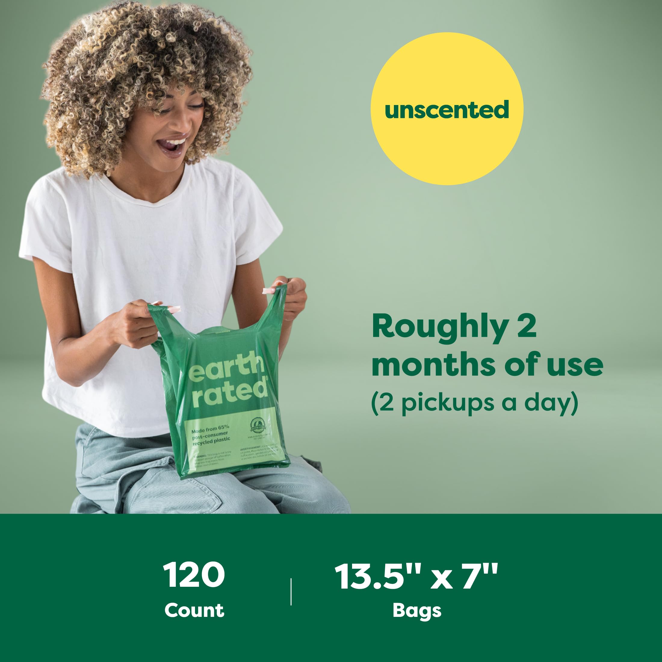 Earth Rated Unscented Dog Poo Bags with Handles - 120 Count, Leakproof, Made with Recycled Plastic 6