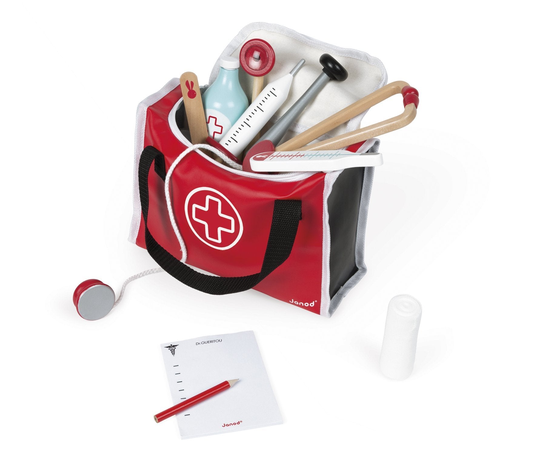 Janod Doctor's Suitcase Pretend Play Toy | 10 Solid Wood Accessories | Ages 3+